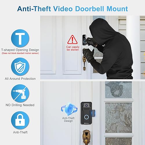 Miniatura 3 de Soporte de timbre de video antirrobo para timbre de puerta inalámbrico para timbres de puerta inalámbricos 4321(versión 2020), soporte ajustable,