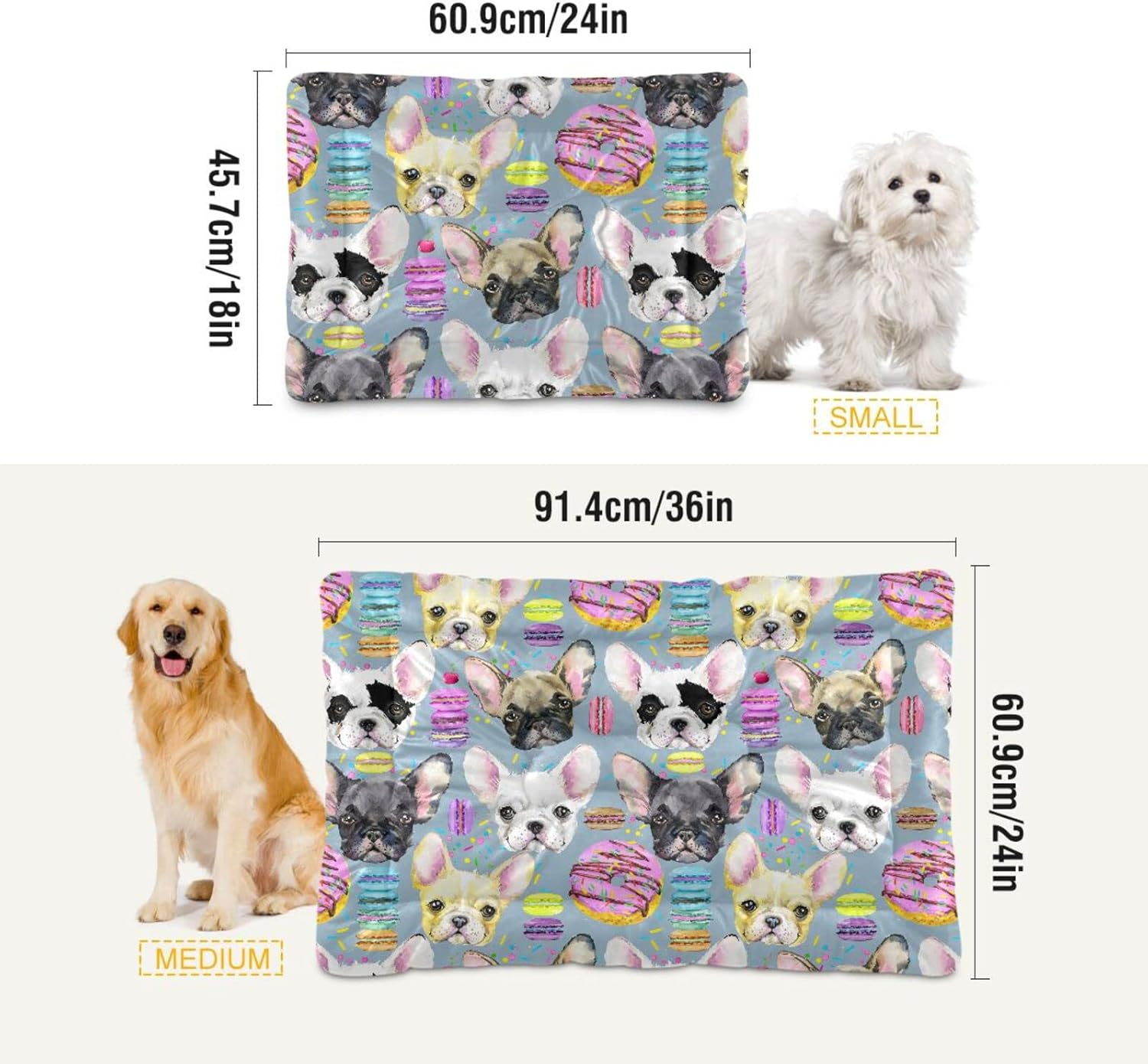 review French Bulldog Dog Cat Bed Washable Crate Pet Bed Anti-Slip Comfortable Puppy Kennel Bed for Small Medium and Laege Dogs Cat, 18 x 24 Inch