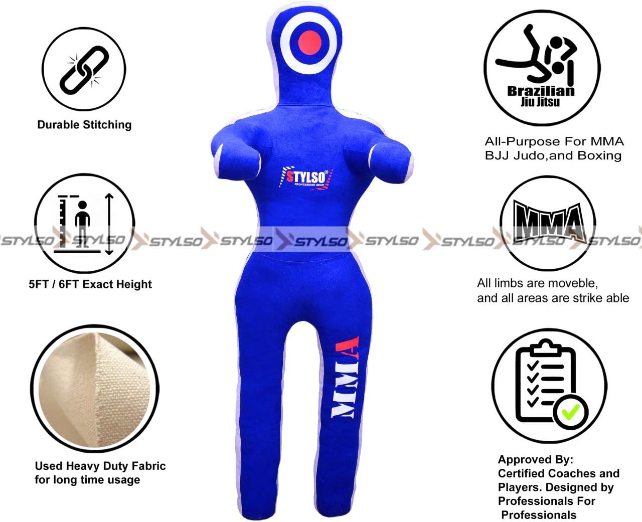 Stylso Wrestling Dummy Grappling Dummies - 5ft/60 inches 6ft/72 inches Jujitsu BJJ Dummy MMA Dummies Judo Karate Fighting Dummy Un-Filled - Black - Blue - Red - Yellow : Sports & Outdoors