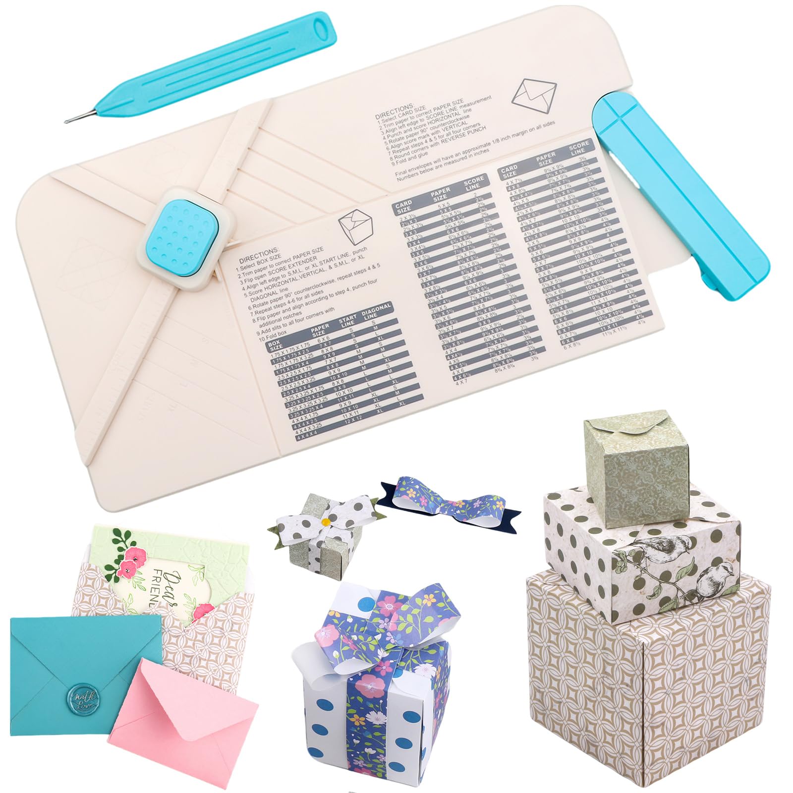Perforatrice per buste, 3 in 1, per creare buste, fiocchi, scatole regalo, perforatrici per artigianato, album di ritagli, buste, perforatrice con penna a rientranza per artigianato, strumento per