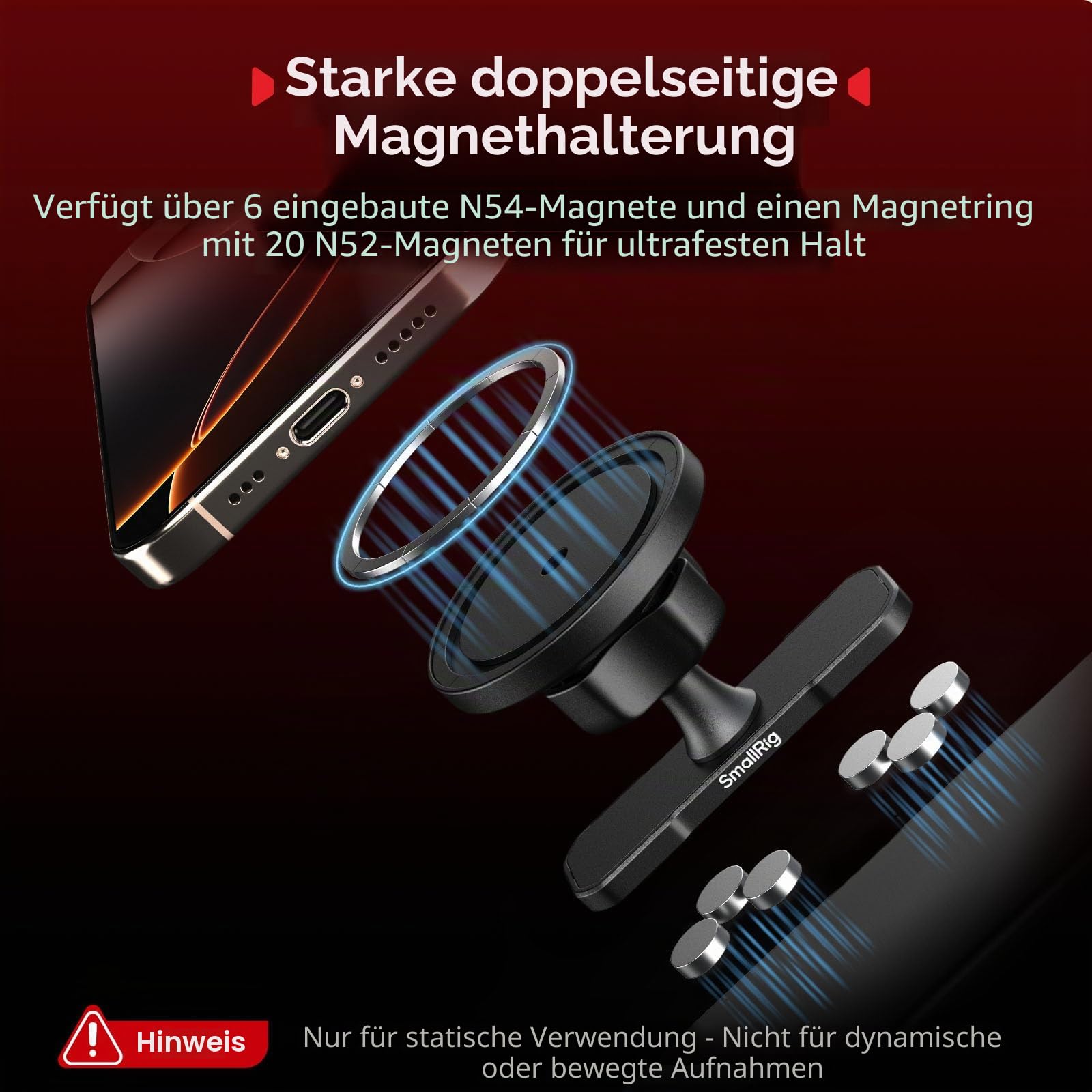 SMALLRIG Magsafe Magnetische Handyhalterung Fitness Gym 360°-Kugelkopf Verstellbare Handy Halterung doppelseitiges Magnetdesign, Tragbarer Telefonhalter für iPhone/Huawei/Xiaomi für Samsung – 5460