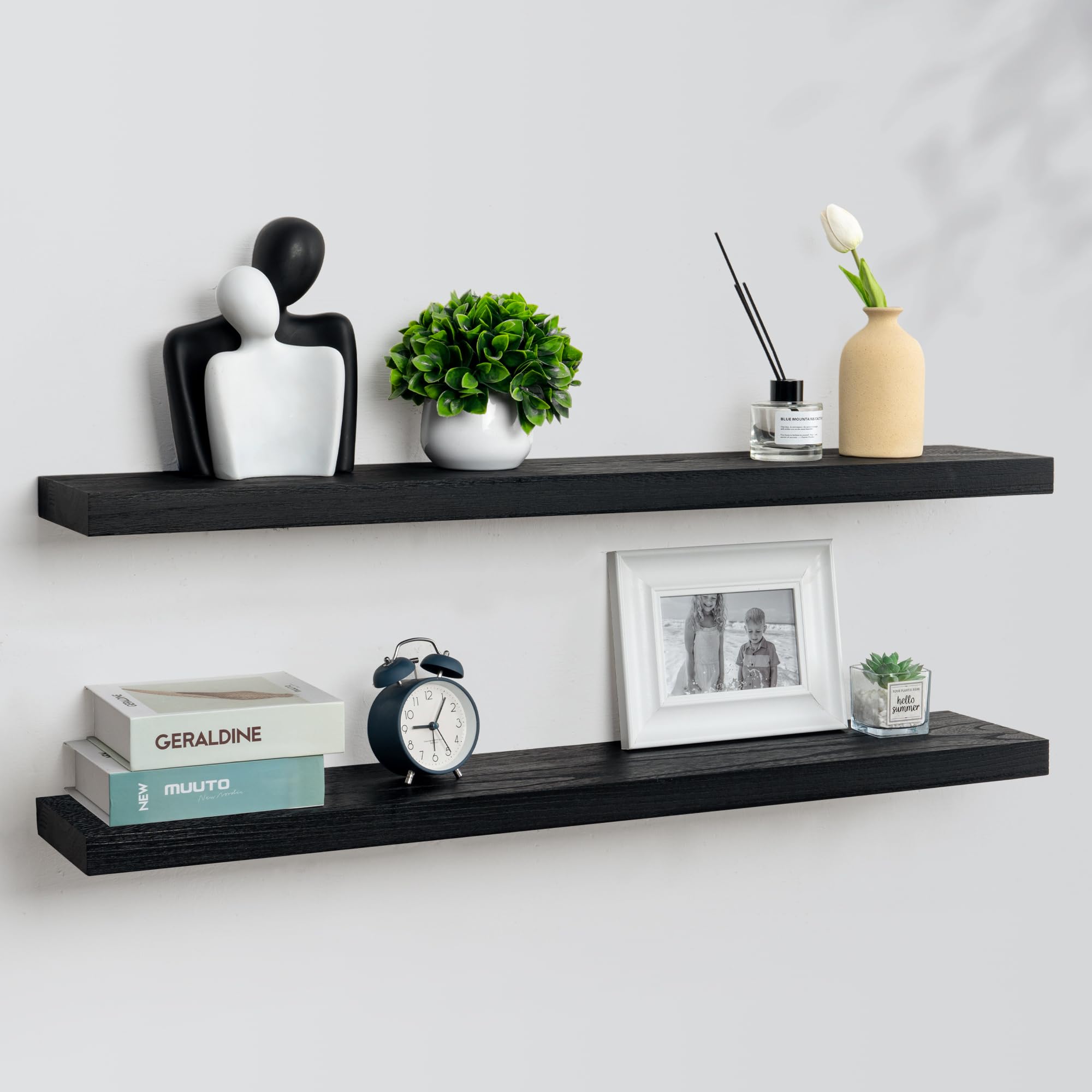 Marsmiles Black Floating Shelves, 36 Inch Wall Shelf Set of 2, Black