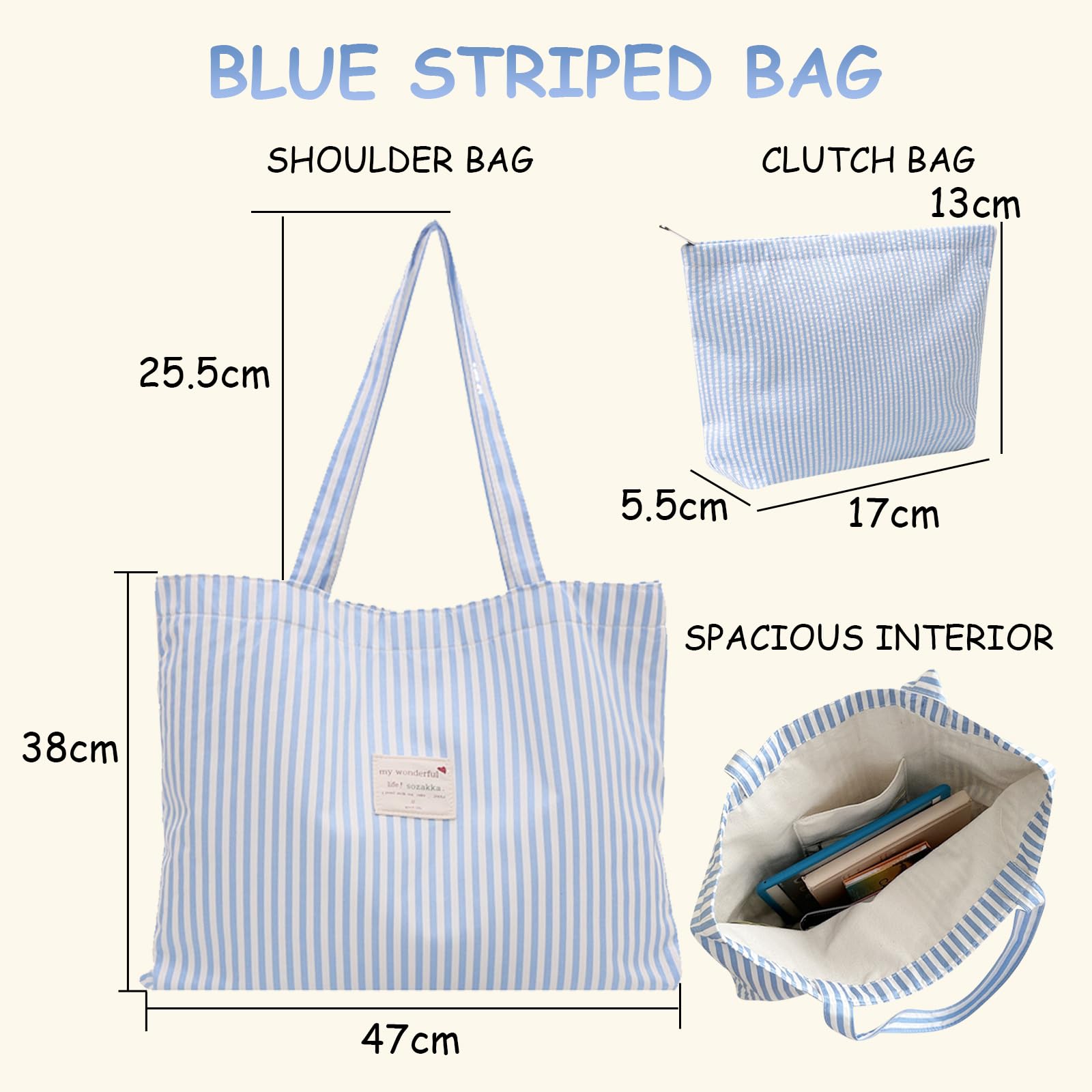 Borsa da Spiaggia Grande con Tasca Interna, Borsa da Mare con Pochette Abbinata, bBorsa Estiva Donna Capiente per Spiaggia Shopper