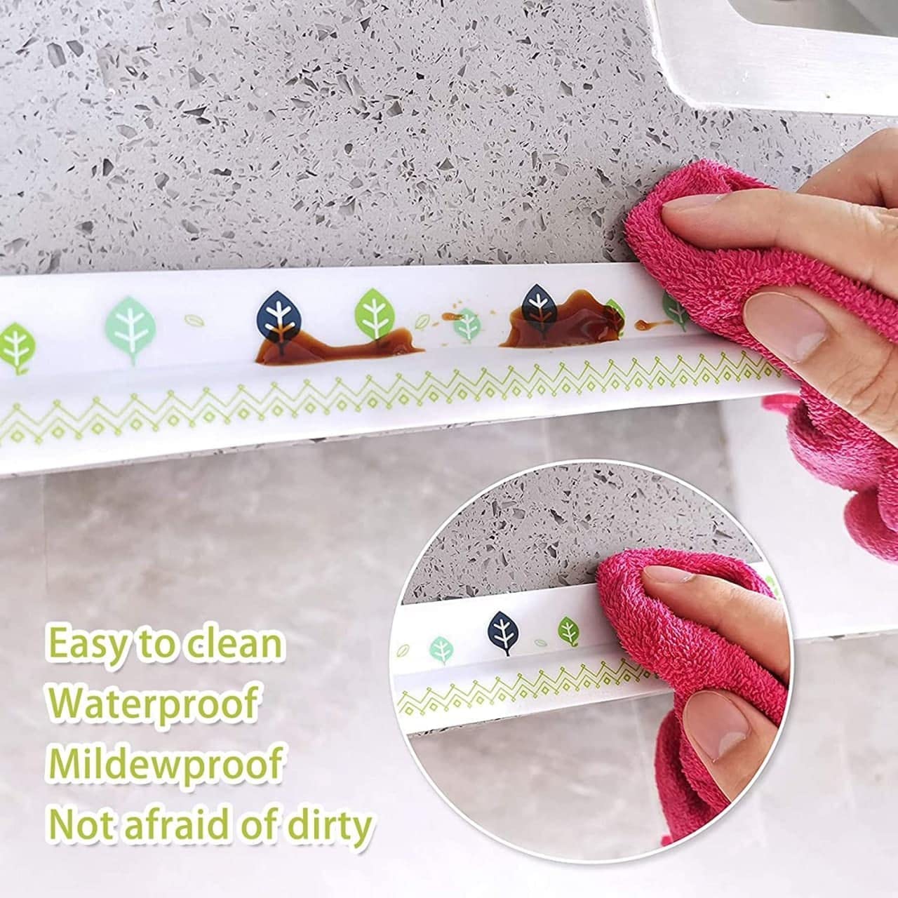 SIX SIGMA Waterproof Tape (1 Pcs) for Kitchen Sink Oil Proof Caulk Kitchen Sink Tape | Waterproof for Corner Self Adhesive Sealing Tape (Multi Print) - Leakage Free Gap Sealer for Platform Bathroom 4