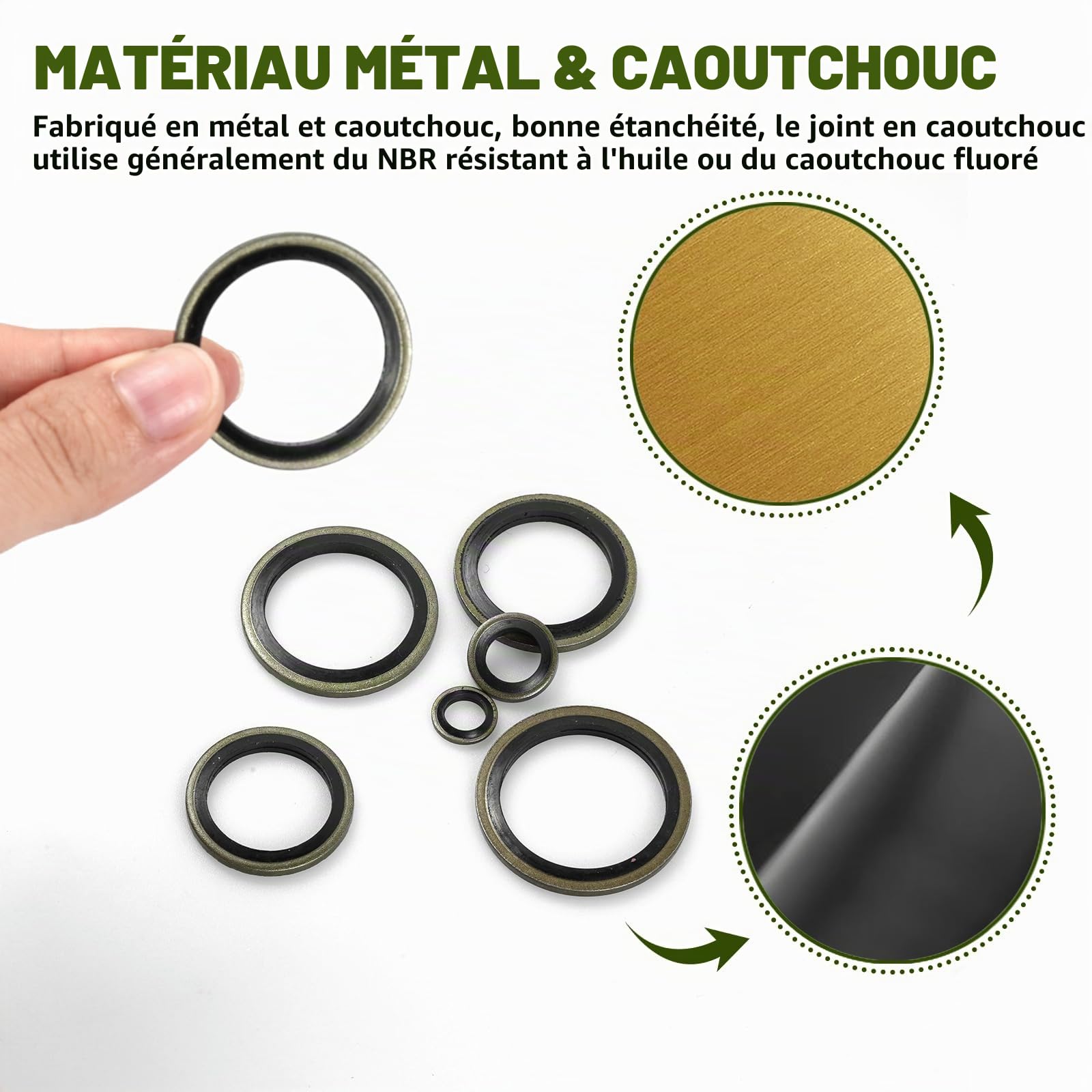 Rondelle Lot de 150 Joints D'étanchéité Hydrauliques avec Lèvre en Caoutchouc, M6-M24 Bague D'huile D'étanchéité en Caoutchouc Métallique, Rondelle Plate, pour Hydraulique Centrale, Direction Serve