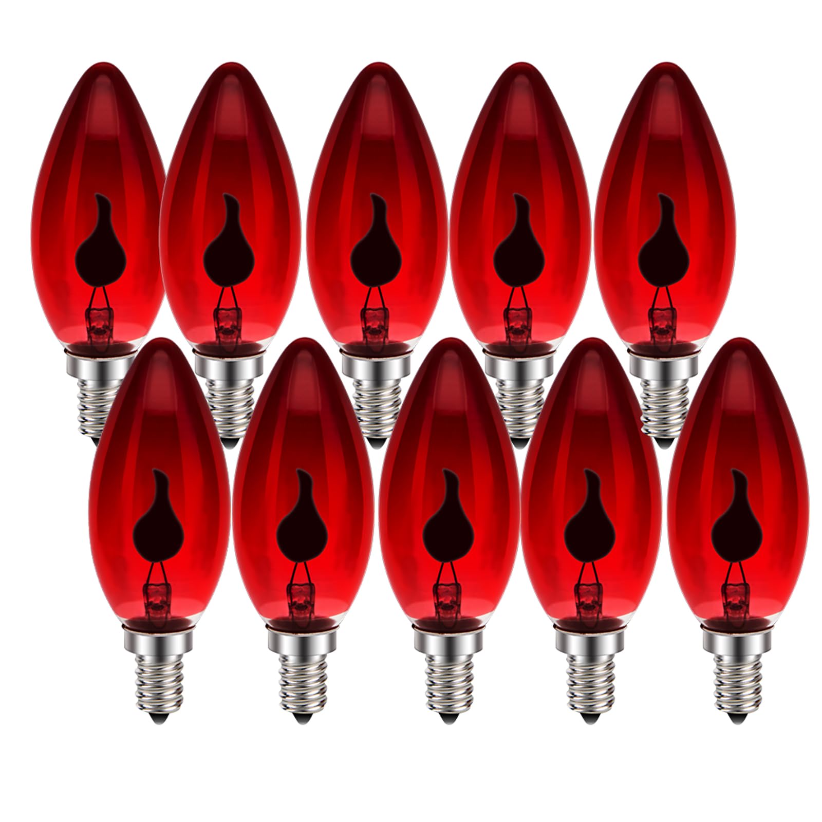 Ruiandsion 10-Pack E14 3W Flame Tip Bulbs, Red Flash Flicker, 360-Degree Beam for Holiday Light Strings, Chandeliers, Cabinet Display, 220-240V