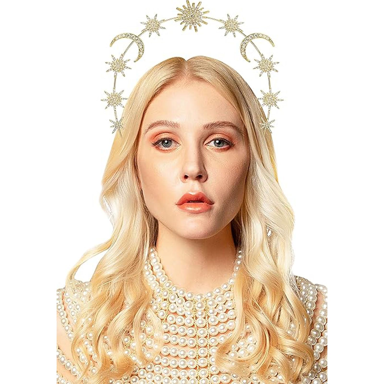 Star Moon Halo Crown Goddess Crown Celestial Tiara Headdress, Wedding Bridal Prom Tiara, Bridal Wedding Costume Cosplay Party Goddess Accessories, Gold