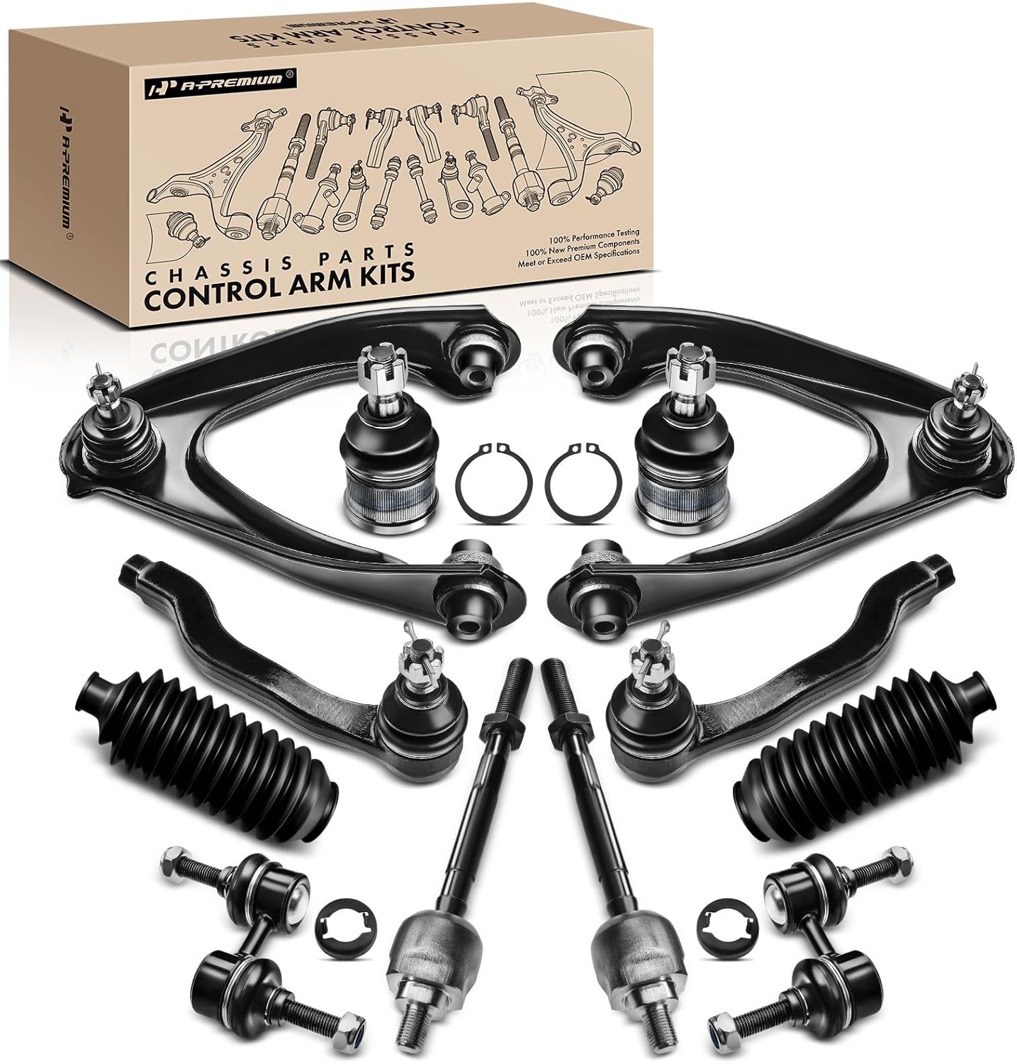 A-Premium 12Pcs Front Suspension Kit, Upper Control Arm, Sway Bar Link, Lower Ball Joint, Inner Outer Tie Rod End, Rack and Pinion Boot, Compatible with Honda CR-V 1997 1998 1999 2000 2001, L4 20L