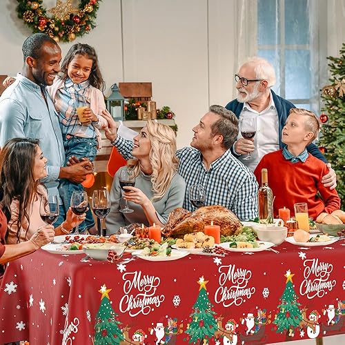 Miniatura 7 de Mantel de Navidad, 2 piezas de mantel desechable de plástico rojo, mantel de 54 x 108 pulgadas para decoraciones de Navidad, mantel de árbol de 2