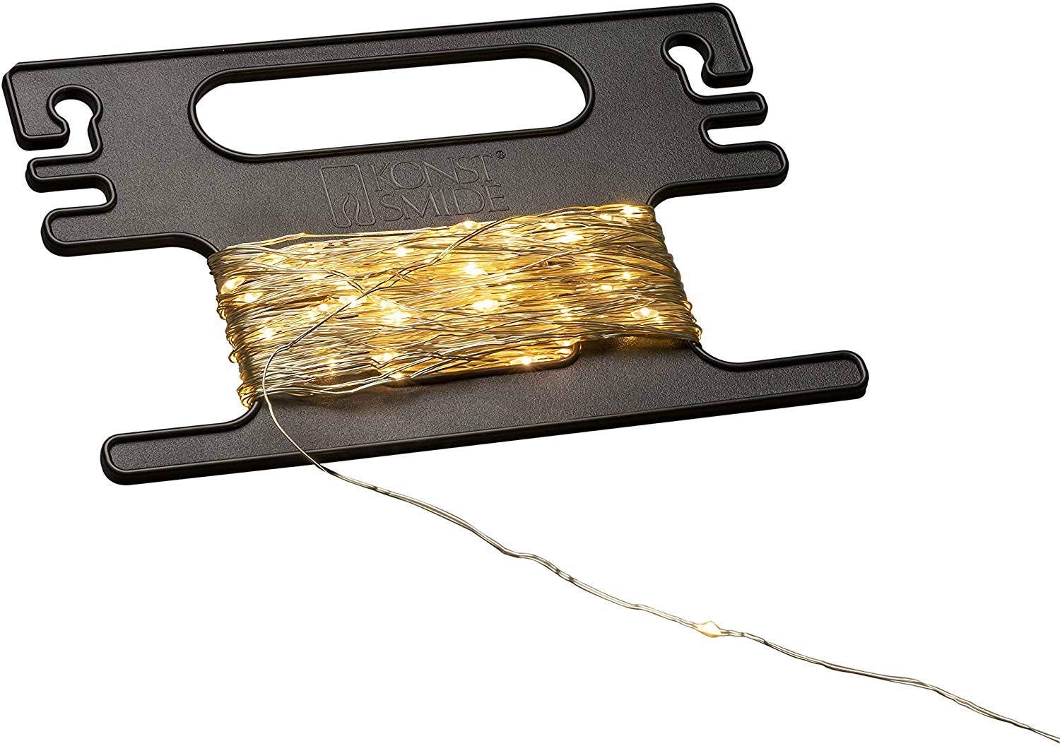 Konstsmide LED Tropfenlichterkette, mit Aufroller, 300 bernsteinfarbene Dioden, 3V Außentrafo, silberfarbener Draht - 6461-890