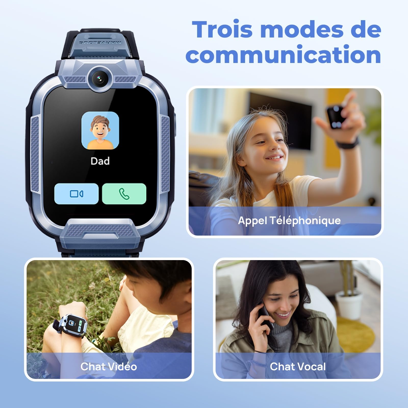 Mibro Kids Watch Phone Z5 Montre Connectée Enfant 4G Double Caméra 2MP, Localisation GPS 7-en-1, Alerte SOS, Autonomie 5 Jours - Idéal Sécurité et Communication, Bleu