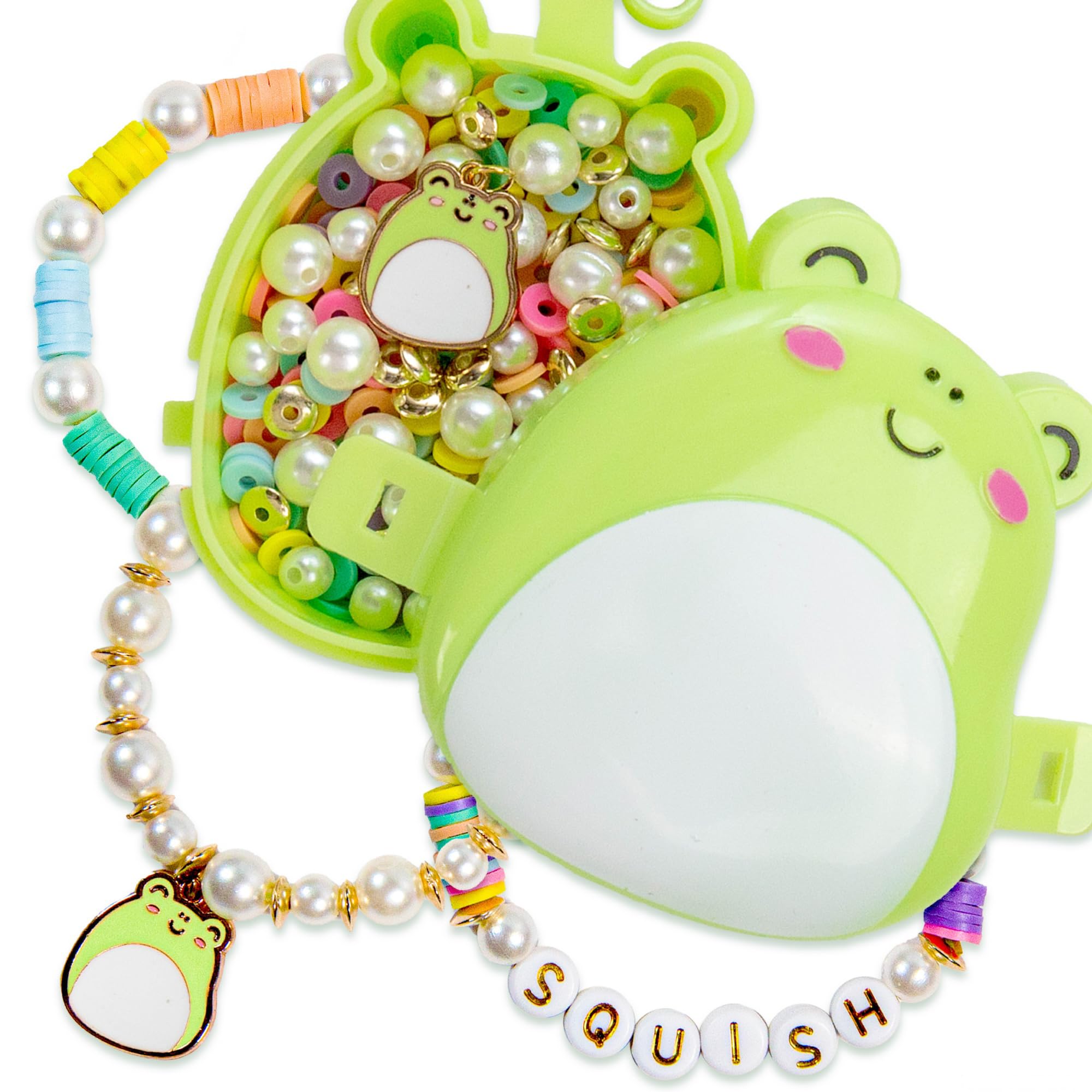 Original Squishmallows Wendy The Frog Bracelet Kit, Makes 3 Accessories, Fun Beads and Charms, Bonus Keychain, Friendship Jewelry Making Set, Gifts