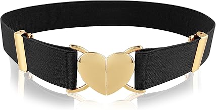 Heart Elastic Waist Belt for Girls, Children's Belt Adjustable Woven Stretch Belt Fashionable Metal Heart Buckle Waistband for Women