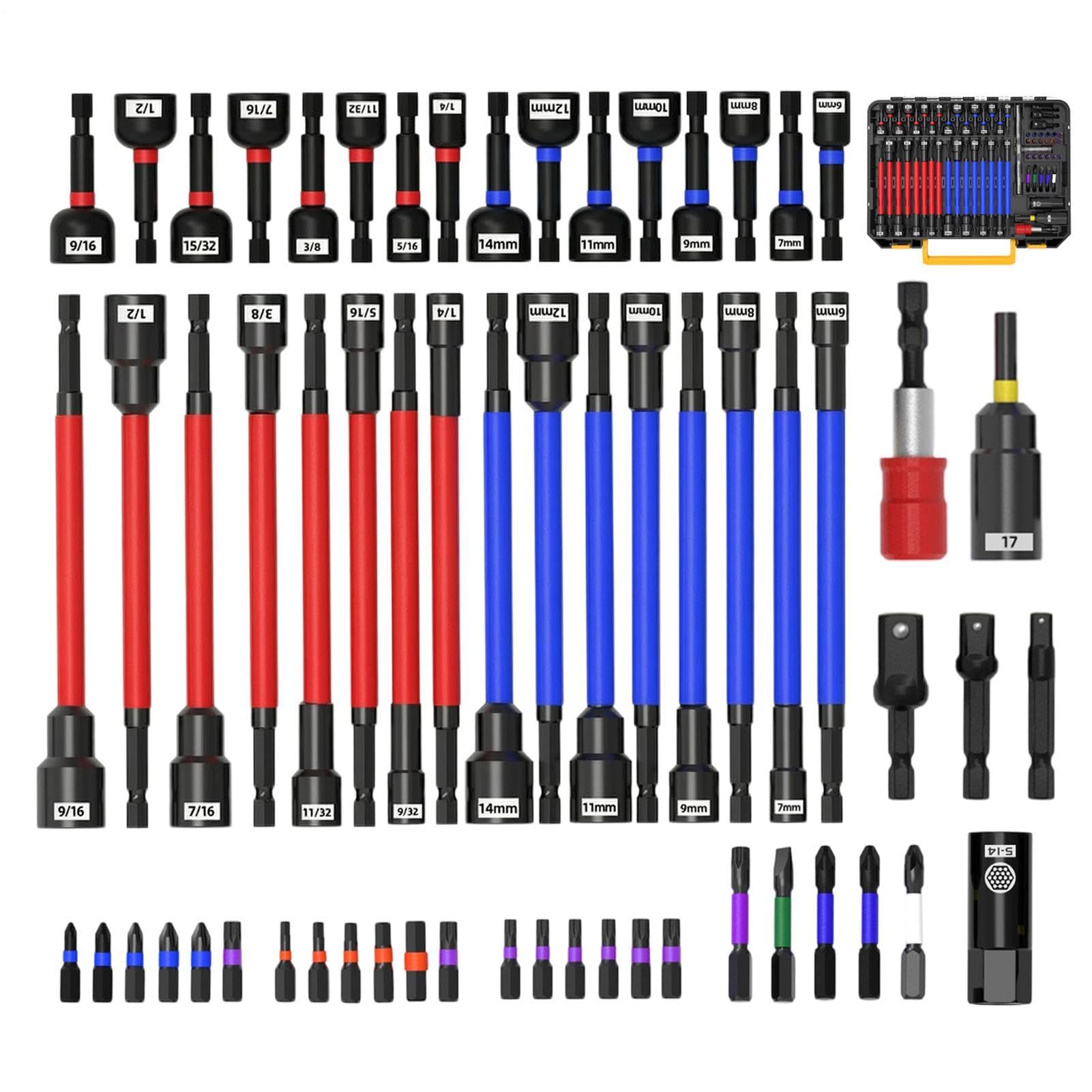 Set Destornilladores Tuercas 62 Adaptadores de vaso de alto par | Juego de puntas para taladro atornillador Automoción, Construcción, Mantenimiento, Hogar, Taller E Industria