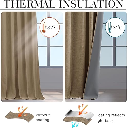 Miniatura 4 de RYB HOME Cortinas opacas con textura de lino 100% para dormitorio, cortinas aislantes de ahorro de energía para sala de estar, comedor, patio,