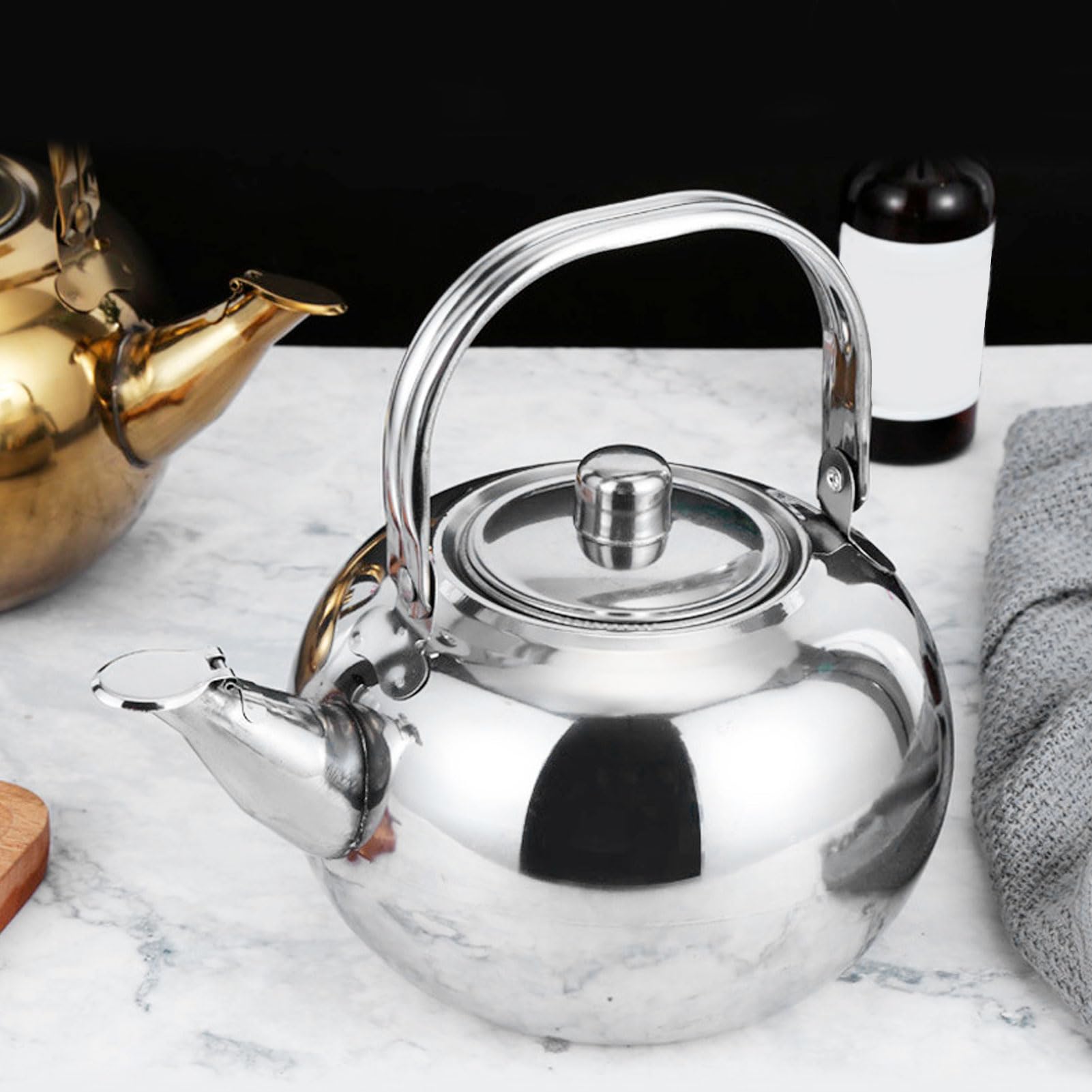 Teiera In Acciaio Inossidabile 304 - 1 Litro, Fondo Piatto Per Induzione, Con Filtro, Design Classico - Foto 7