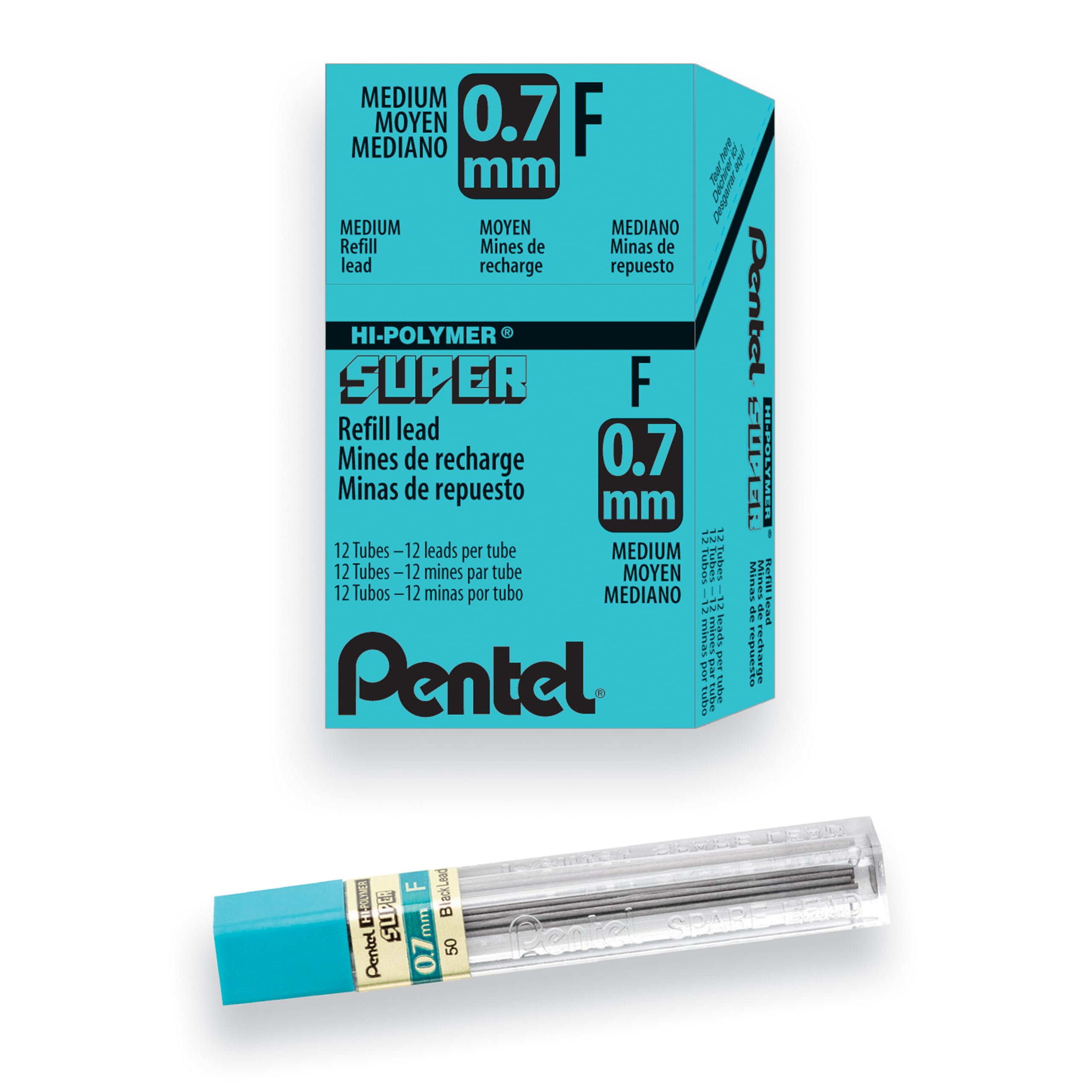 Pentel Super Hi-Polymer Lead Refill, 0.7mm Medium, F, 144 Pieces of Lead (50-F)
