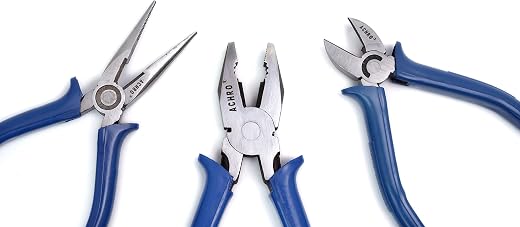ACHRO Complete Plier Set, 8 Inch Combination Plier, 6 Inch Long Nose, 6 Inch Diagonal Cutting plier/Set of 3 Pieces/Cuttin...