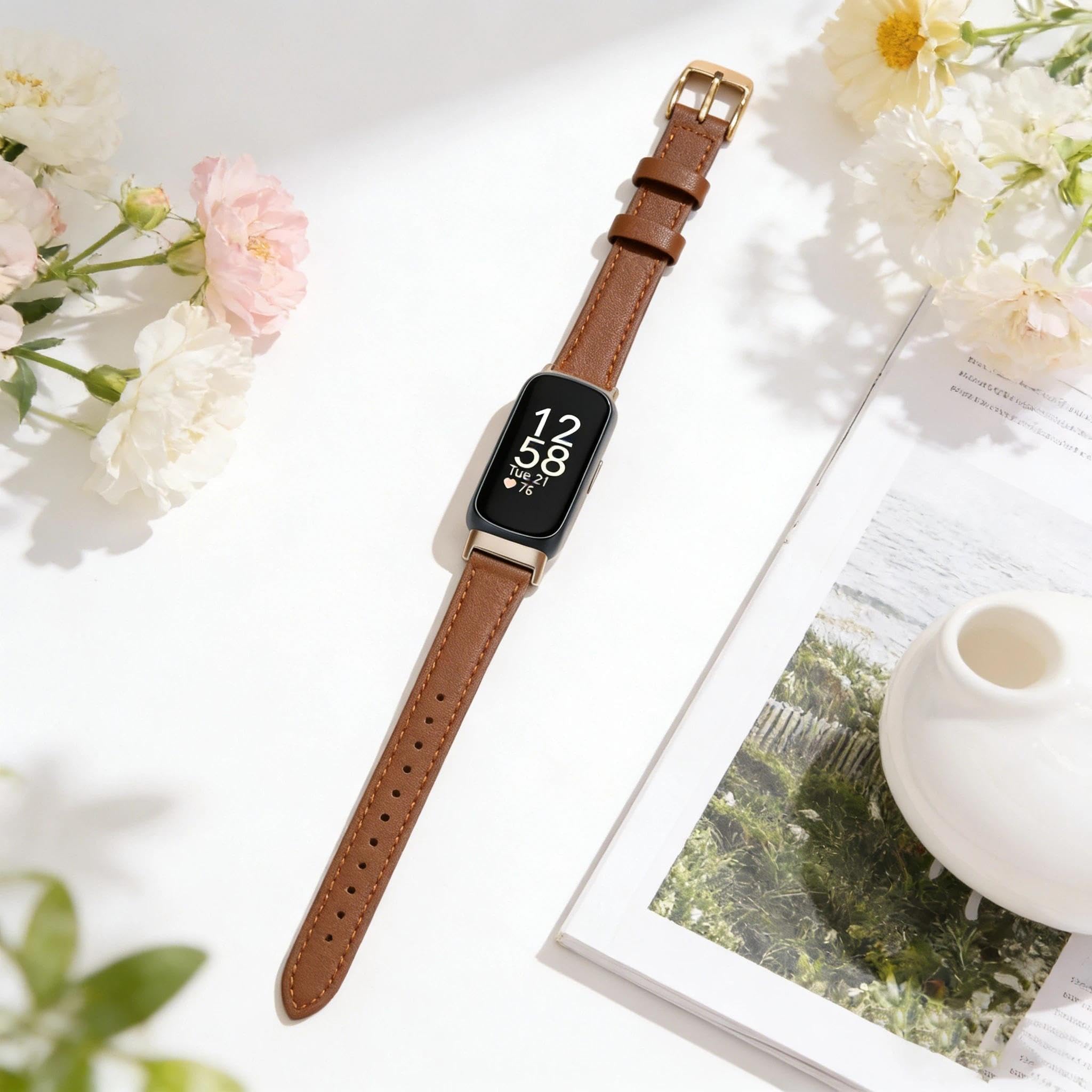Wąski skórzany pasek kompatybilny z Fitbit Inspire 3 damski, skórzany pasek, cienka opaska na nadgarstek do Fitbit Inspire 3