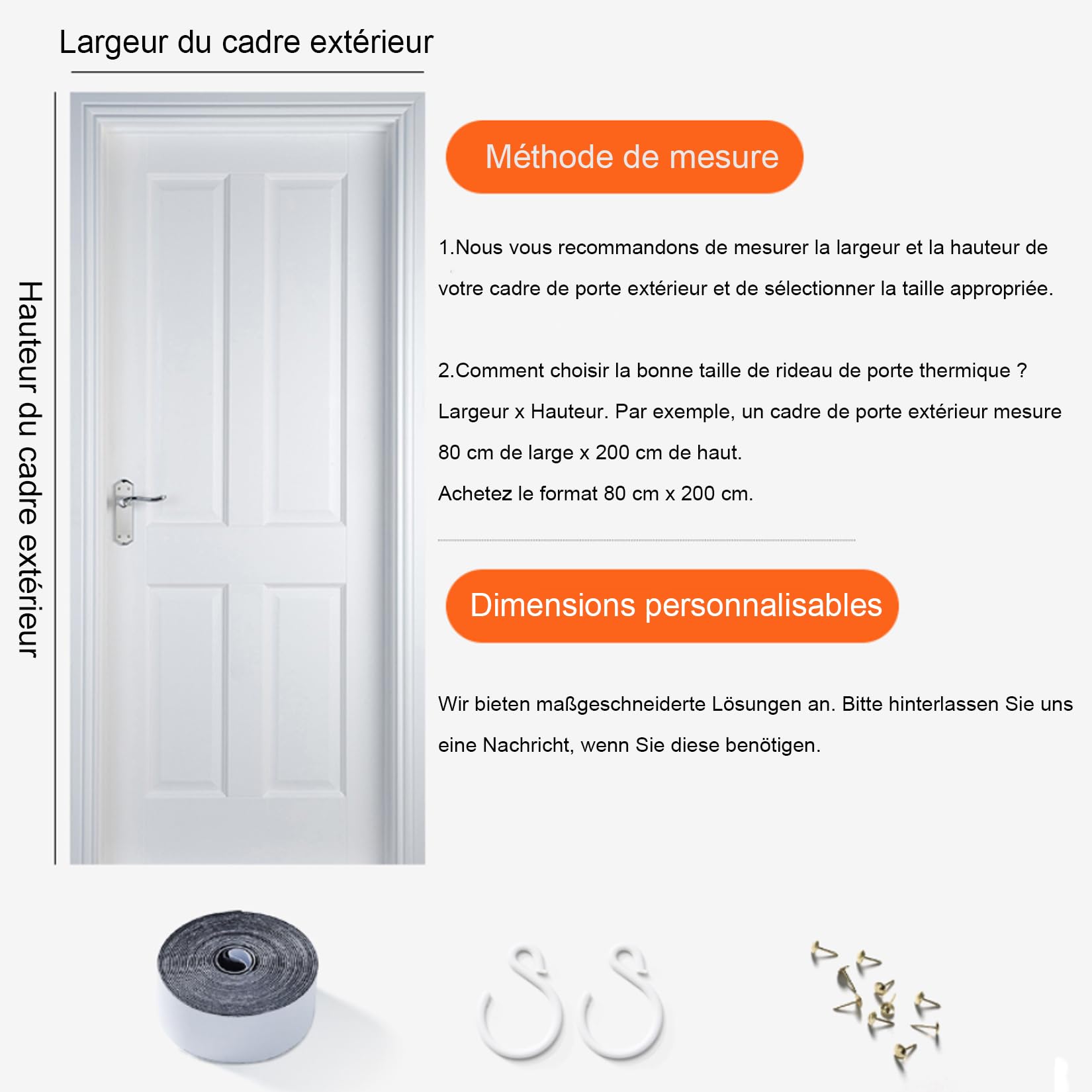 Rideau de Porte Isolation Thermique,Rideaux Anti Froid en Hiver,Couverture de Porte Entrée Transparent Panneau Imperméable Coupe-Vent,Fermeture Automatique,sans Percage (80cm x 220cm,Gris)