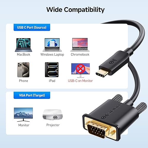 Miniatura 5 de Cable Matters Cable USB C a VGA (cable USB-C a VGA) de 6 pies - Thunderbolt 4 USB4 Thunderbolt 3 Puerto compatible con MacBook Pro, Dell XPS 13,