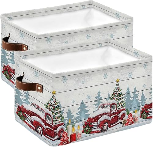 Miniatura 1 de Cesta de almacenamiento de camión roja de Navidad para organizar estantes, cajas de almacenamiento plegables con asa, árbol de Navidad, copo de