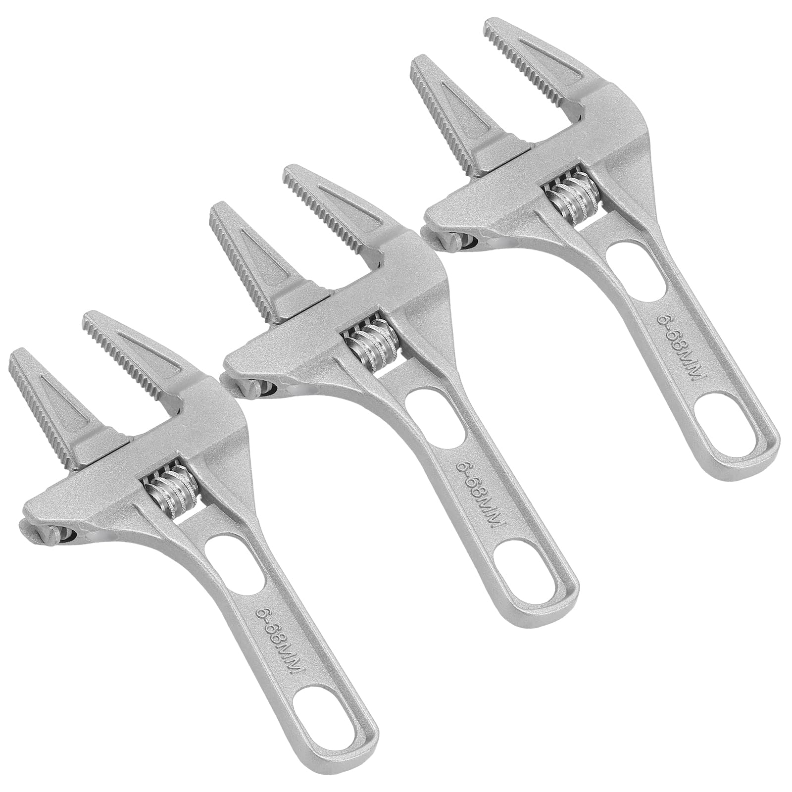 Cheungr Silver 3 Pack Adjustable Spanner Wrench, 6-68Mm Opening Wide Jaw Ultra-Thin Shifting Spanner, 200Mm Aluminum Alloy Plumbing Spanners For Bathroom Washbasin Tube Repair