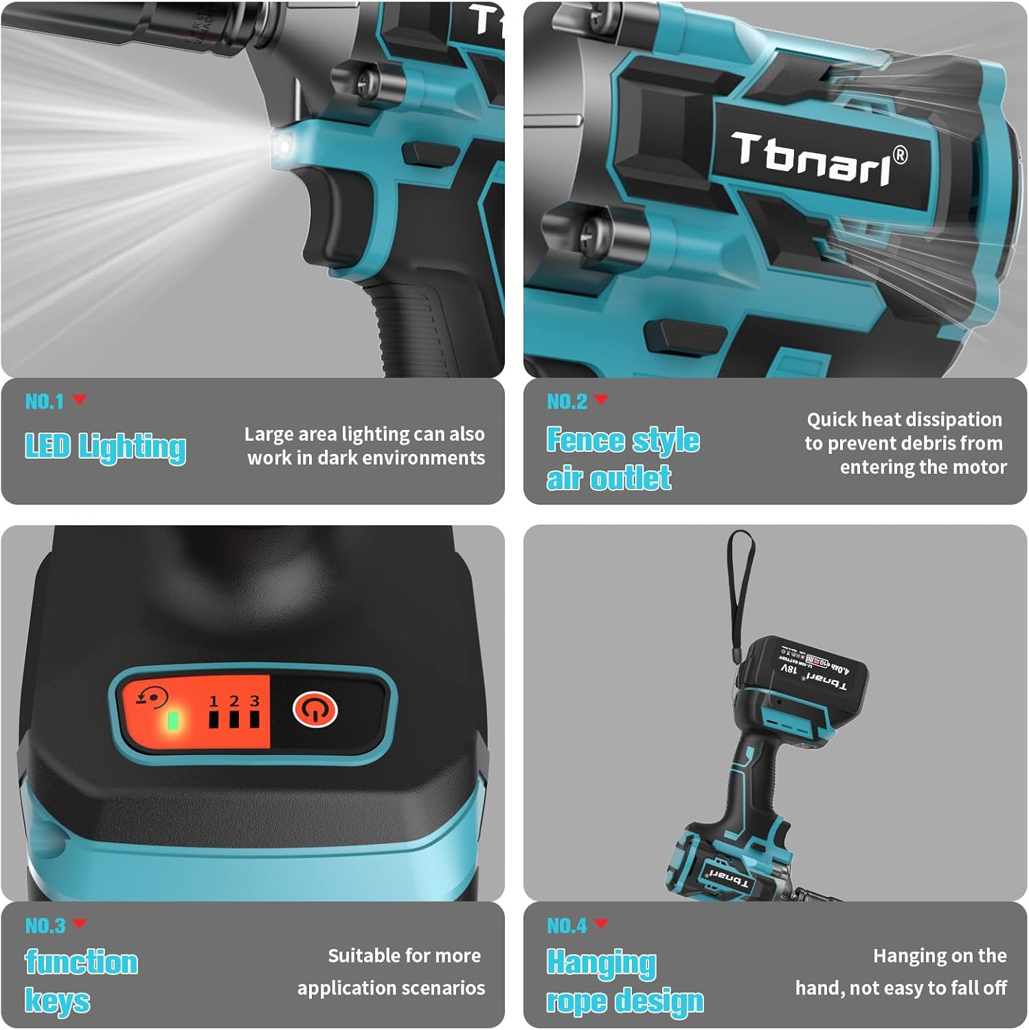 Cordless Impact Wrench 1/2inch High Torque 406 Ft-lbs 380N.m Brushless Impact Gun 2600RPM with 4.0Ah Battery 4 Sockets 6 Drill Bits and Charger