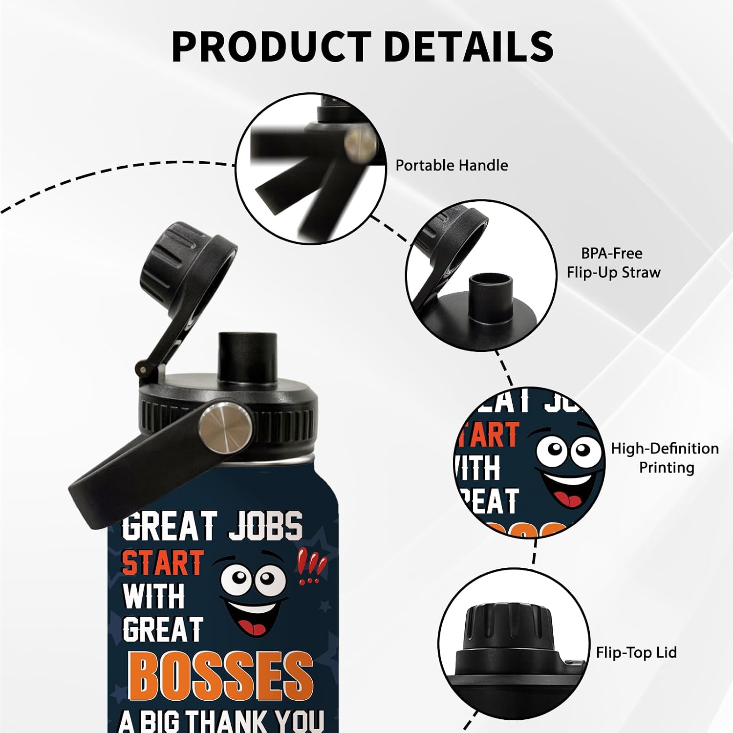 Boss Day 32oz Water Bottle, Leak-proof Bottle, Stainless Steel Cup thumbnail