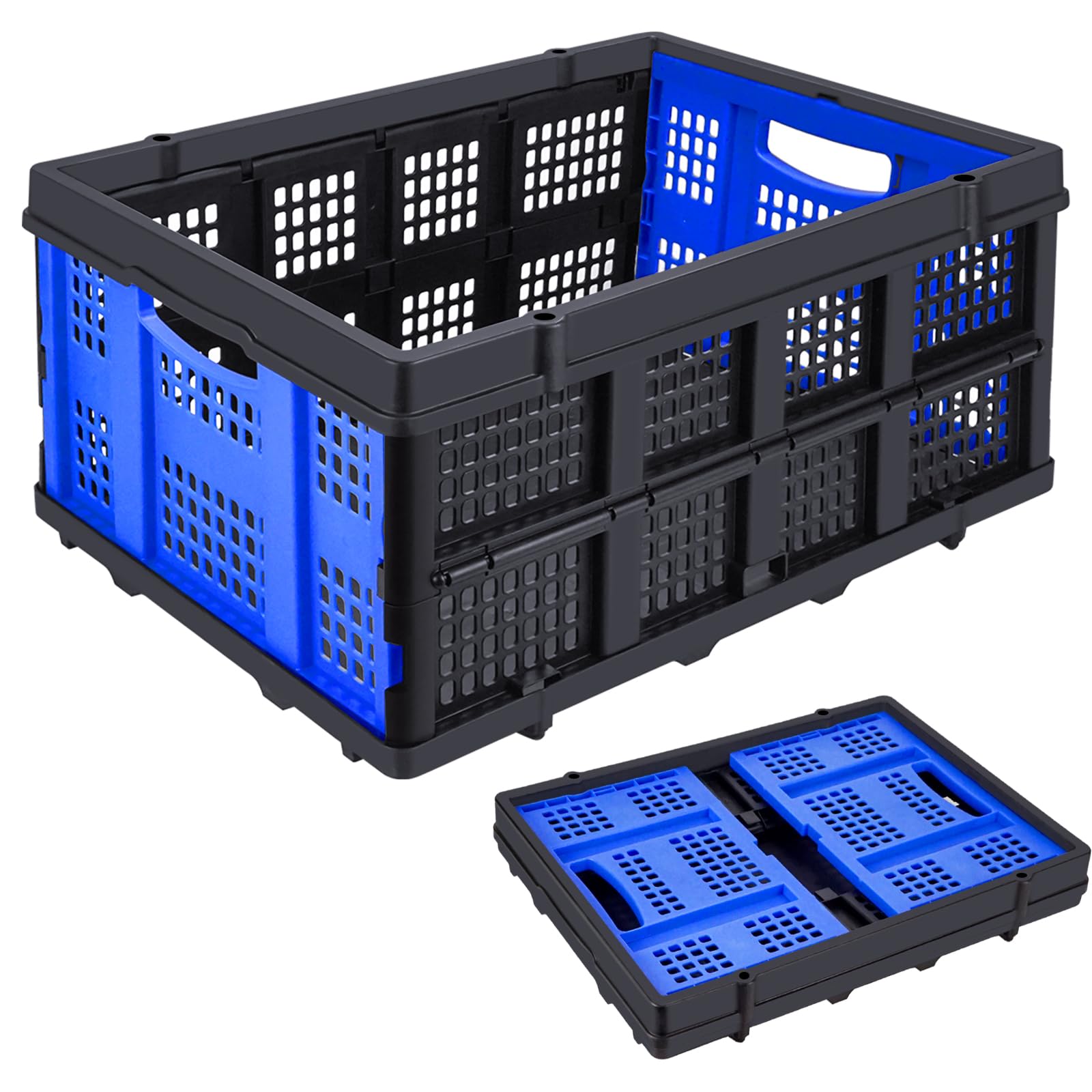49L Plastic Collapsible Storage Crate, Folding Storage Basket for Home, Shopping and Office,Compatible With Folding Trolley Carts Accessory
