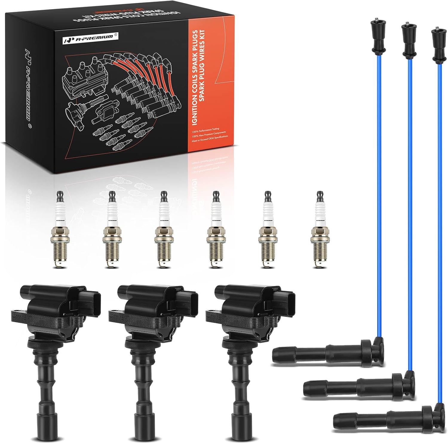A-Premium 3 Ignition Coils with 3 Wire and 6 Iridium Spark Plugs Compatible with Hyundai Santa Fe 2003-2006, XG350 2003-2005 & Kia Amanti 2004-2006, 3.5L