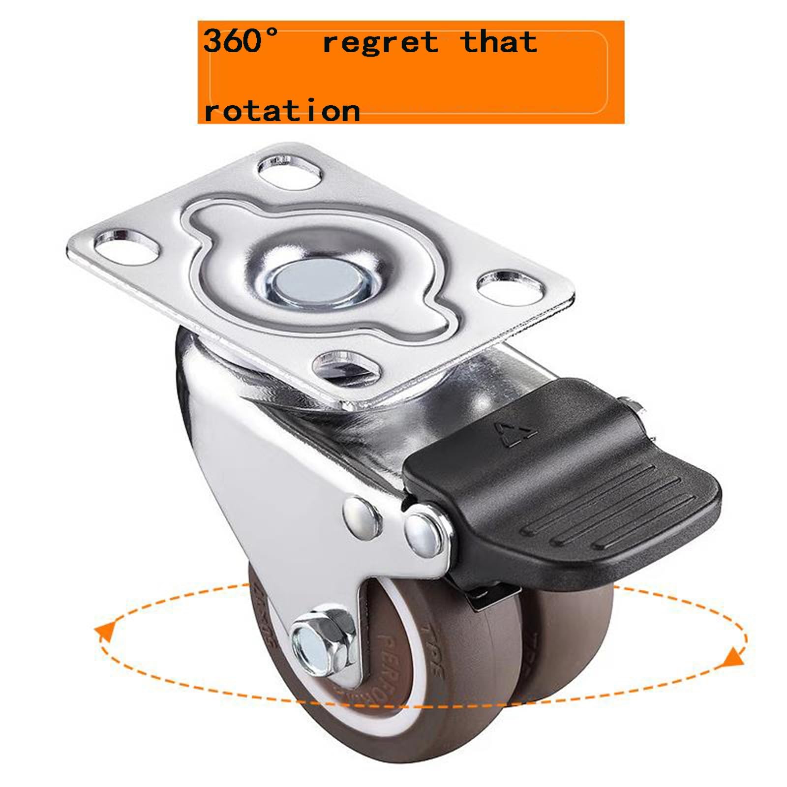 Wytrzymały, cichy, uniwersalny hamulec, podwójny hamulec, wielokierunkowe koło pasowe do przemysłowego wózka na przyczepie z płaską platformą(1.5inch,Brake wheel)