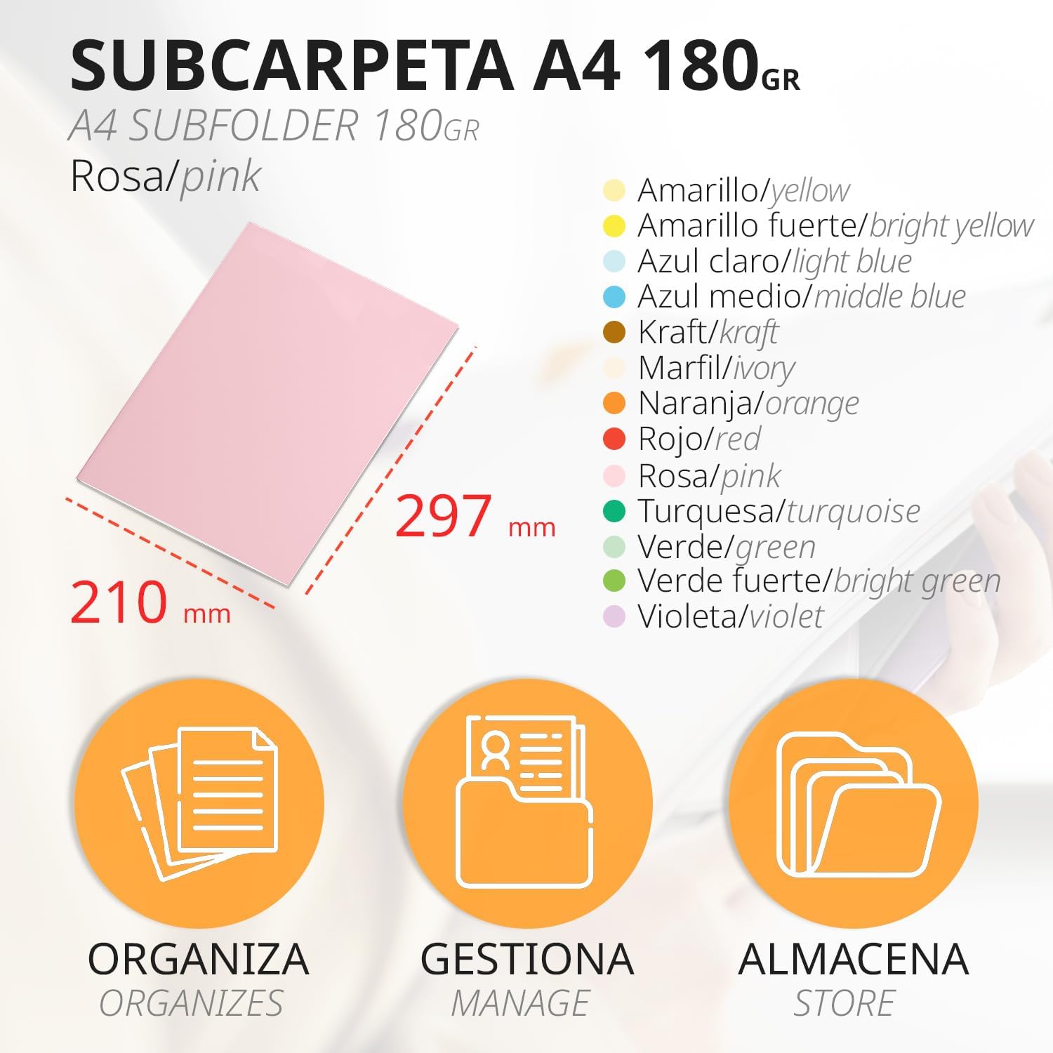A4 Cardboard Subfolders, Paper Filing Folders 180 g, File Folder for Documents, Pack of 50 Coloured Office Subfolders for Filing and Sorting Papers – Ofituria (Pink)