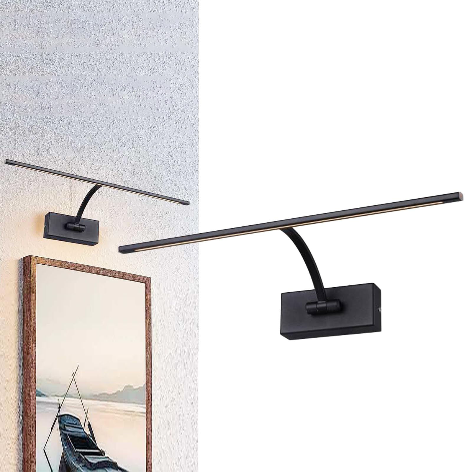 Alpinaluz Aplique Pared LED para Cuadros 8W 2700K Negro 45,5 cm | Barra orientable 180° con difusores laterales para cuadros, espejos, vitrinas, muebles y decoración mural