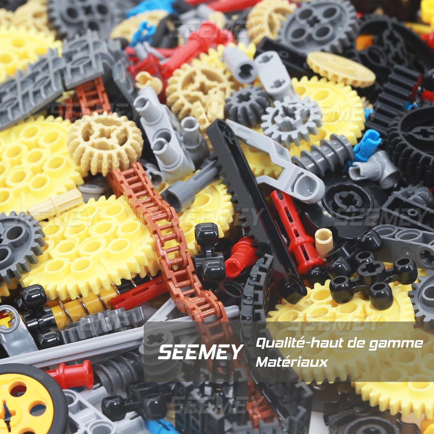 SEEMEY Kit de 860 Pièces Techniques – Engrenages, Axes, Goupilles Techniques, Amortisseurs, Chenilles, Roues, Différentiels – Pièces Compatibles pour Blocs de Construction Jouet