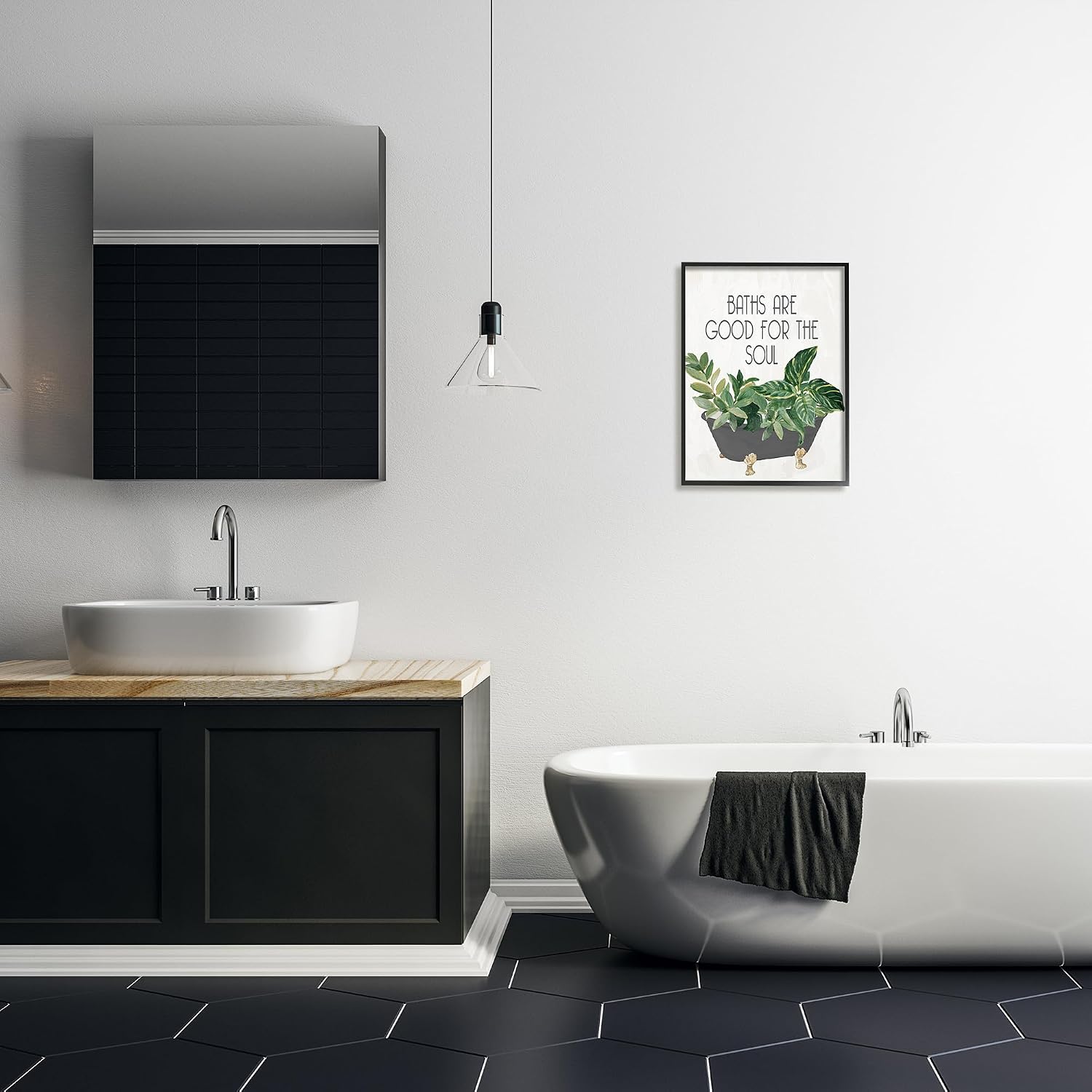 Stupell Industries Botanical Bath Phrase Black Framed Giclee Art Design by Lanie Loreth