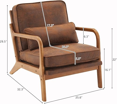 Miniatura 2 de Silla decorativa con respaldo medio, respaldo inclinado, cómodo cojín extraíble, asiento tapizado, sillón de mediados de siglo, sillón de ocio con