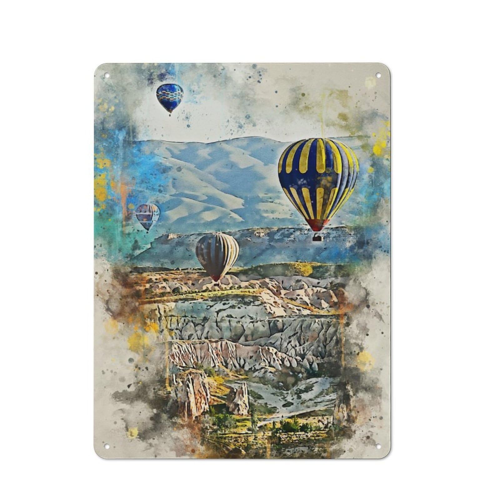 Junmoney Hot Air Balloon Watercolor For Lounge Or Reading Corner, Rustic Tin Sign 40X30cm, For An Autumn Update To Lounge And Reading Corner