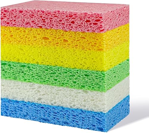Miniatura 11 de Esponjas de cocina antiarañazos, 12 unidades, esponjas de celulosa comprimida, esponja biodegradable natural para platos de cocina, baño, autos