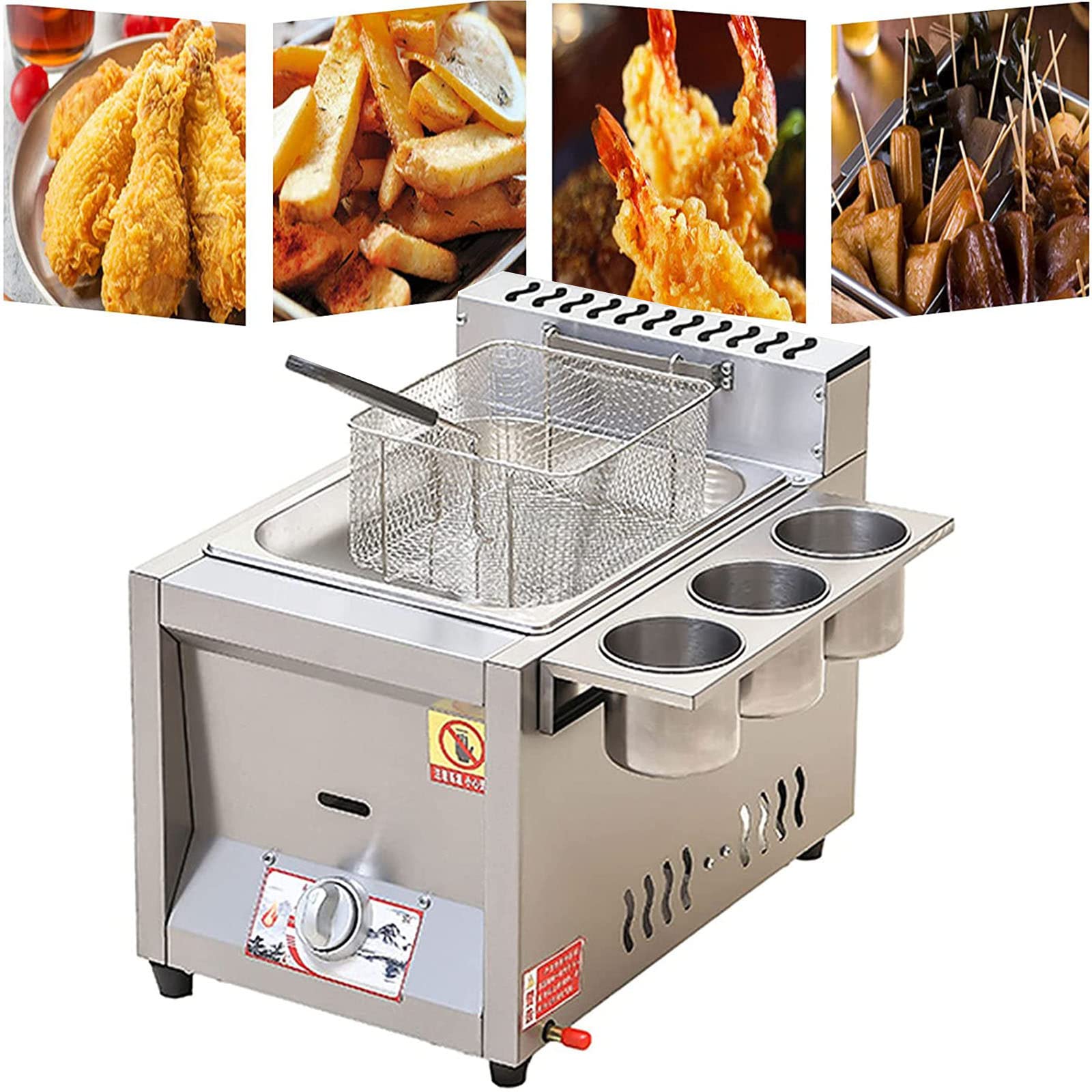 IUokLU 10L/20L Commercial Gas Deep Fryer,Stainless Steel Deep Fryer W/Basket Spice Slot for French Fries Donuts Fish liquefied Petroleum Gas ((Lpg) liquefied Petroleum Gas)