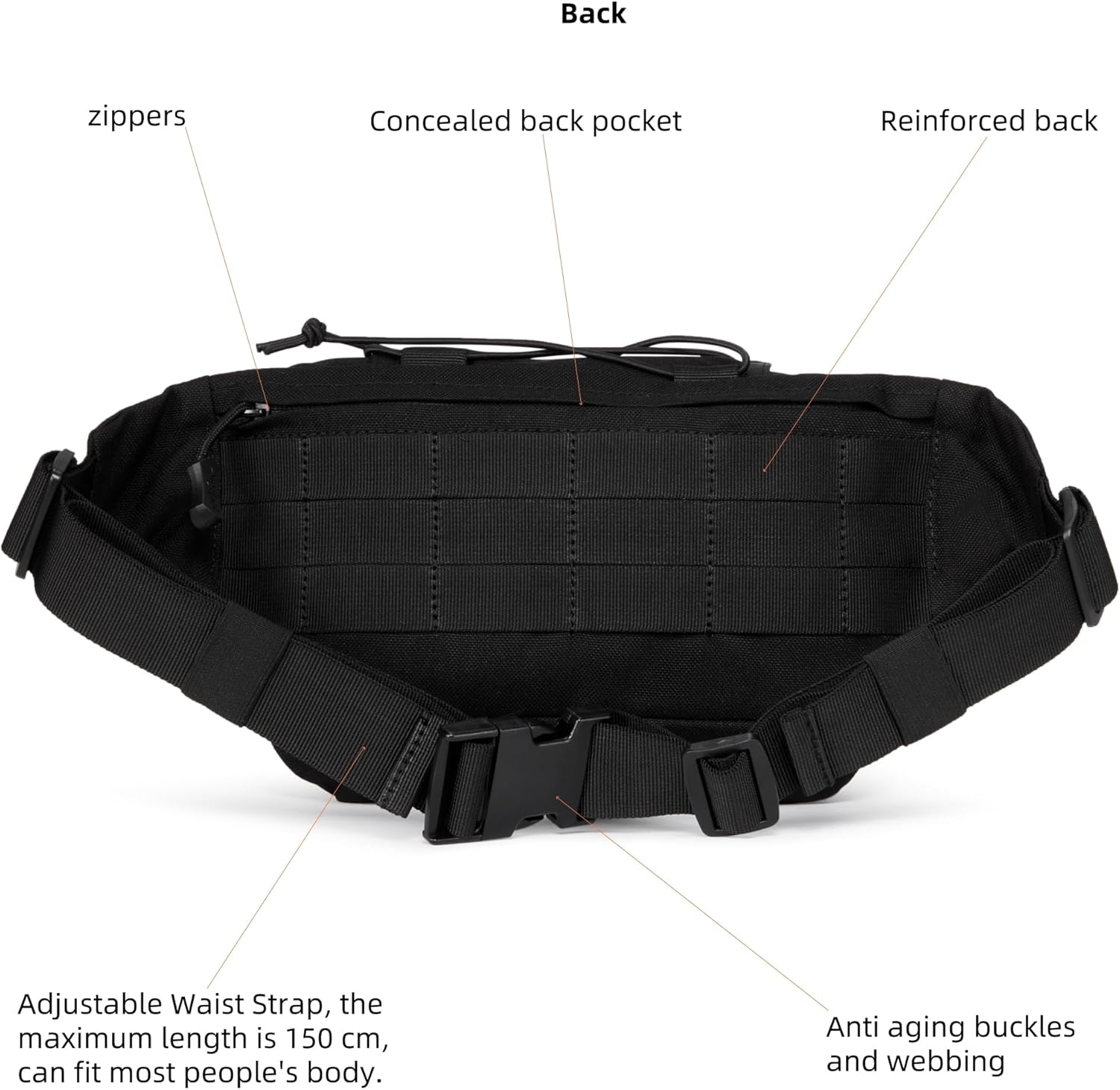 3.5L Tactical Fanny Pack for Men – Spacious Anti-Theft Waist Bag with Hidden Pocket for Urban Commute & Day Hikes, Fits 28"-50" (Black) - Image 5