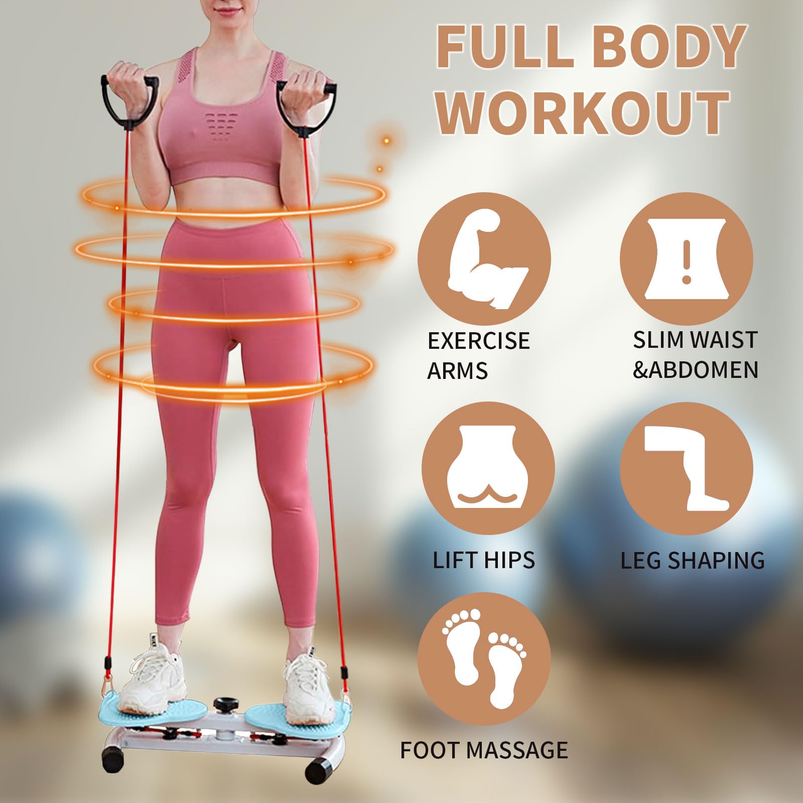 Fitness Disco Rotante con Fasce di Resistenza e Massaggio Ai Piedi Twist Board Attrezzatura Palestra Casa Silenzioso per Esercizi Aerobici(Color:Blu)