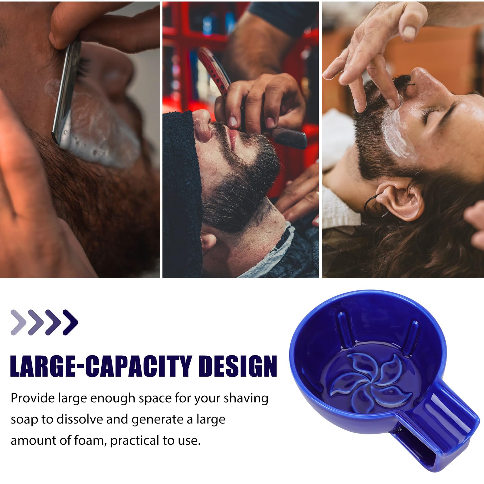 Ciotola da Barba in Ceramica Blu per Uomo, Contenitore Ergonomico per Schiuma da Barba Resistente, Accessorio per Rasatura Domestica e Regalo