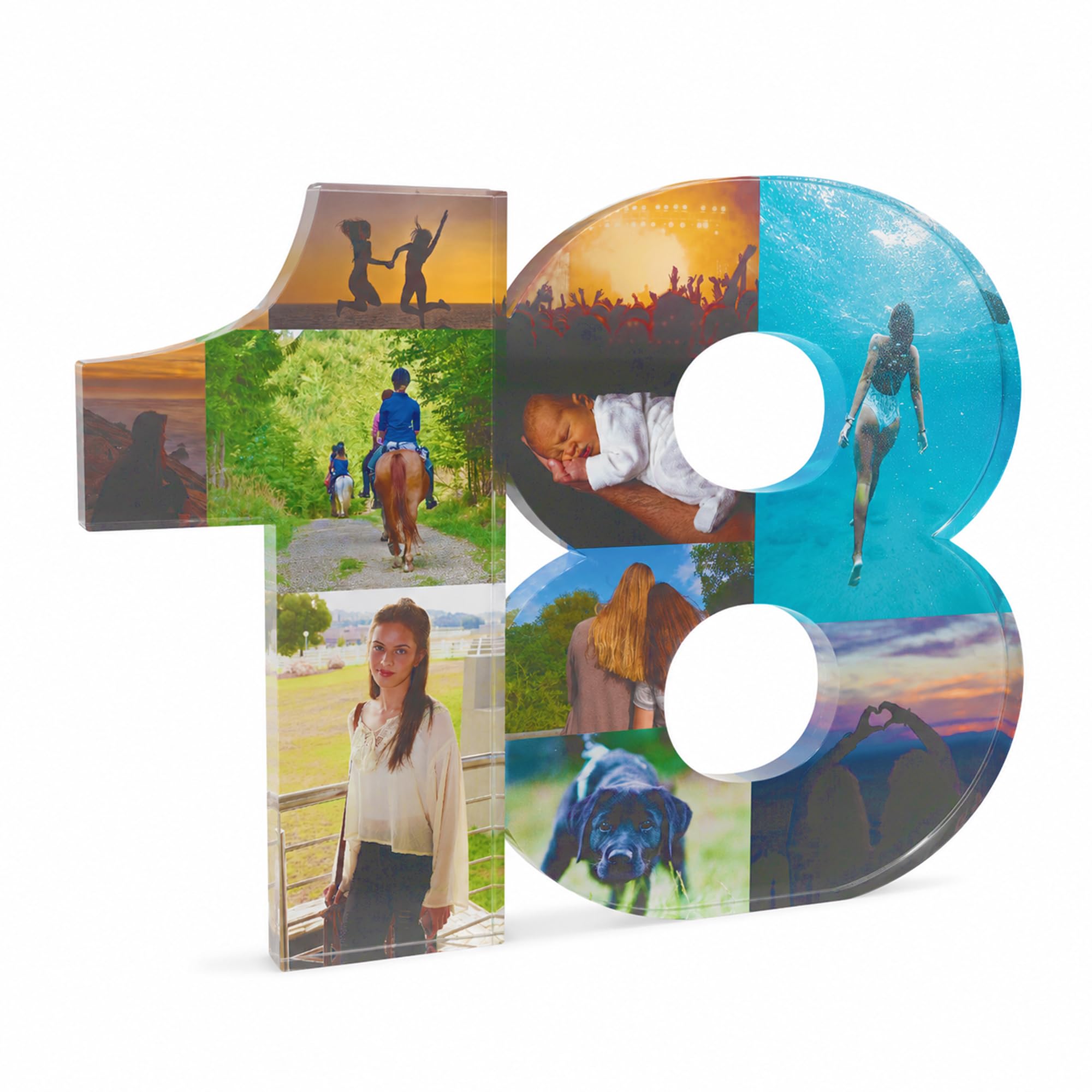 RED OCEAN Personalised 18th Birthday Photo Block For Daughter Son Friend Custom 10 Photo Collage Gift Acrylic Freestanding Number 18 Plaque Birthday Keepsake for Girls & Boys