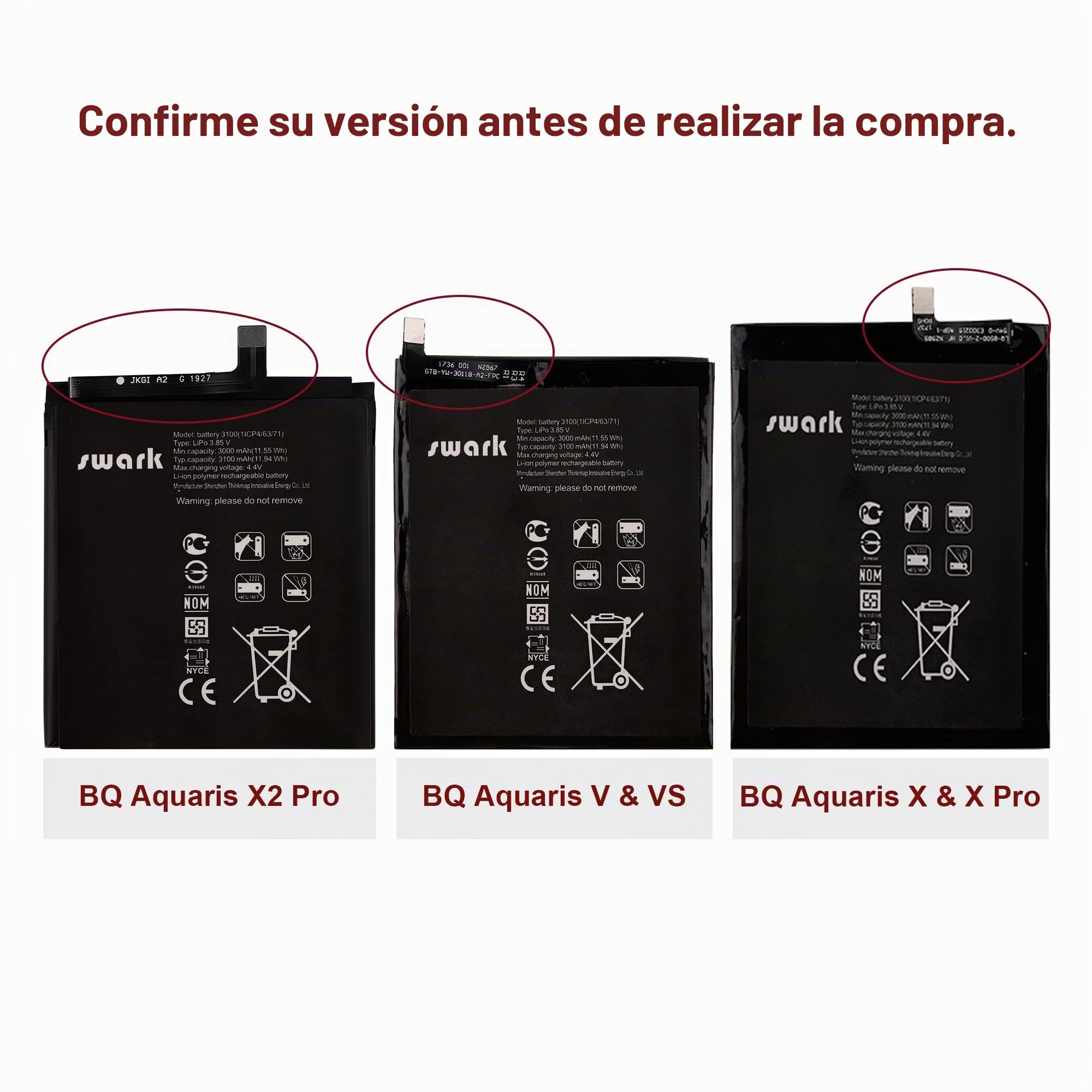 Batería de repuesto BQ 3100 completa con BQ Aquaris X Pro con herramientas