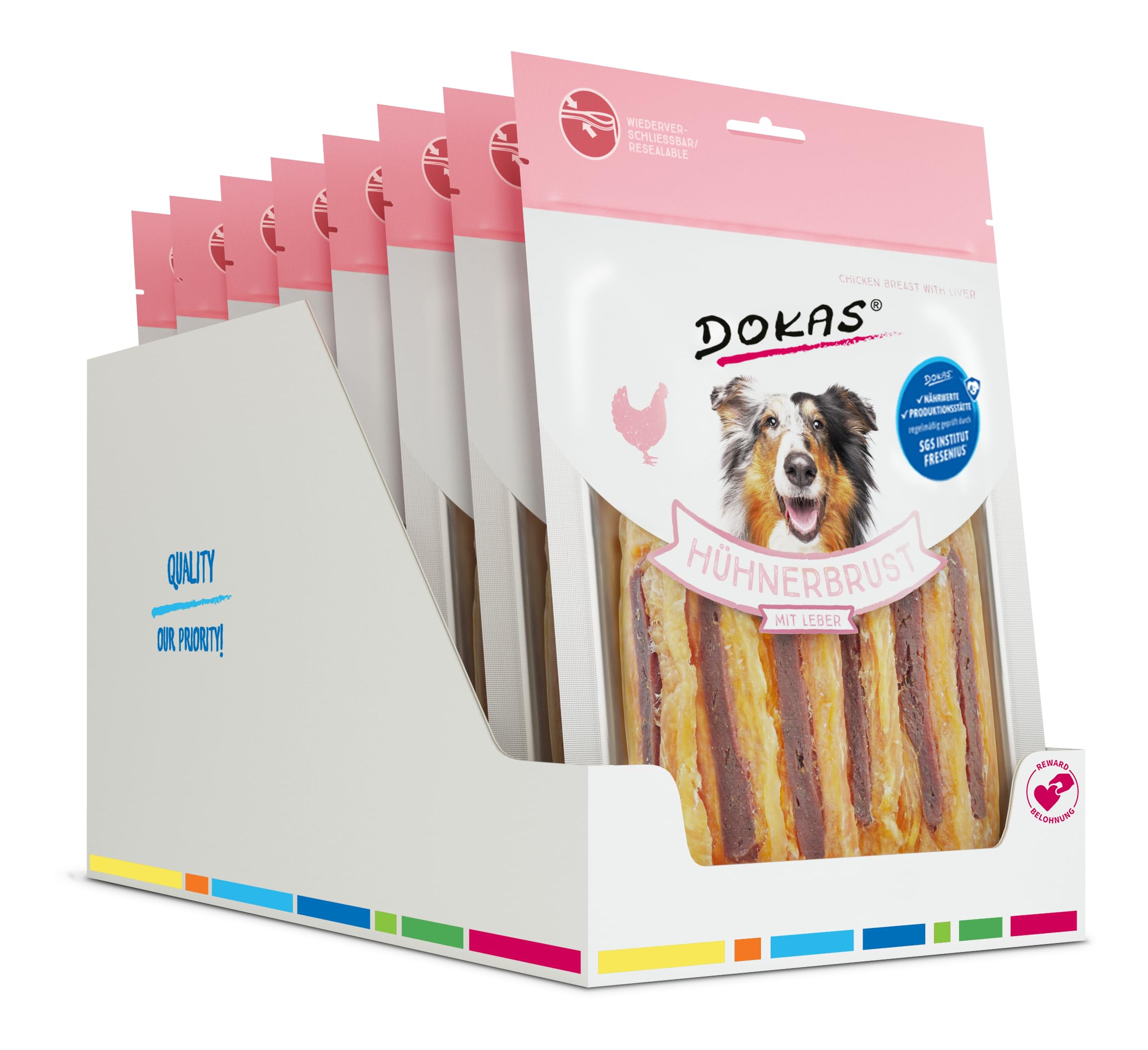 DOKAS Getreidefreier Premium Snack mit Hühnerbrust für Hunde – Ideal für zwischendurch, 8er Pack (8x220 g)