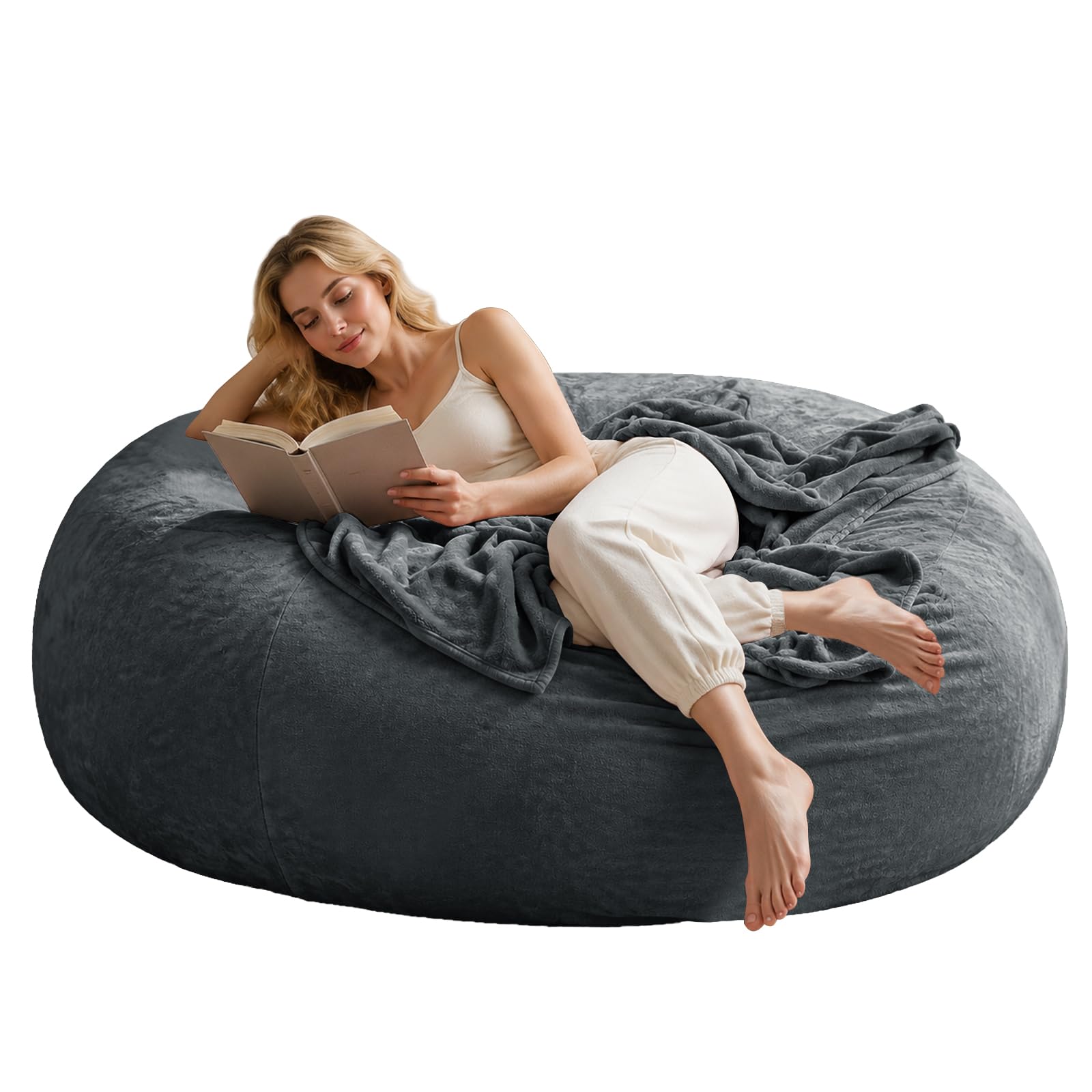 Chaises Big Bean Bag pour Adultes,Sac de Haricot avec Remplissage Inclus,Mousse,géant,Convient aux chaises de Lecture dans Le Salon,la Chambre et Le dortoir. (Dark Gray, 6FT)