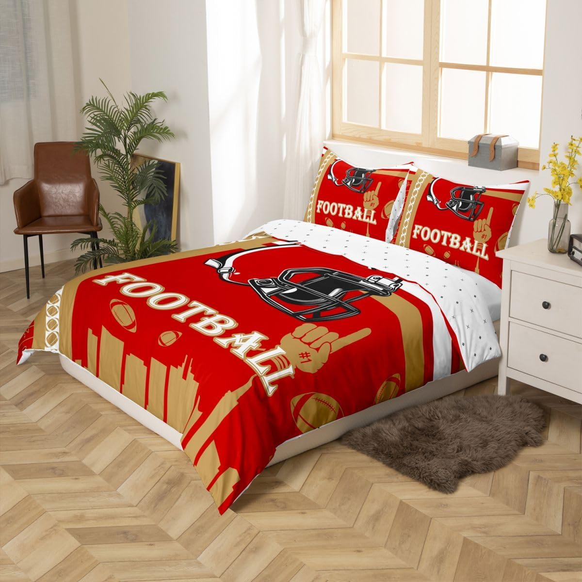 Feelyou Football Duvet Cover Boys Girls Rugby Sports Bedding Set Queen Size Women Men Football City Comforter Cover Sports Theme Bedclothes