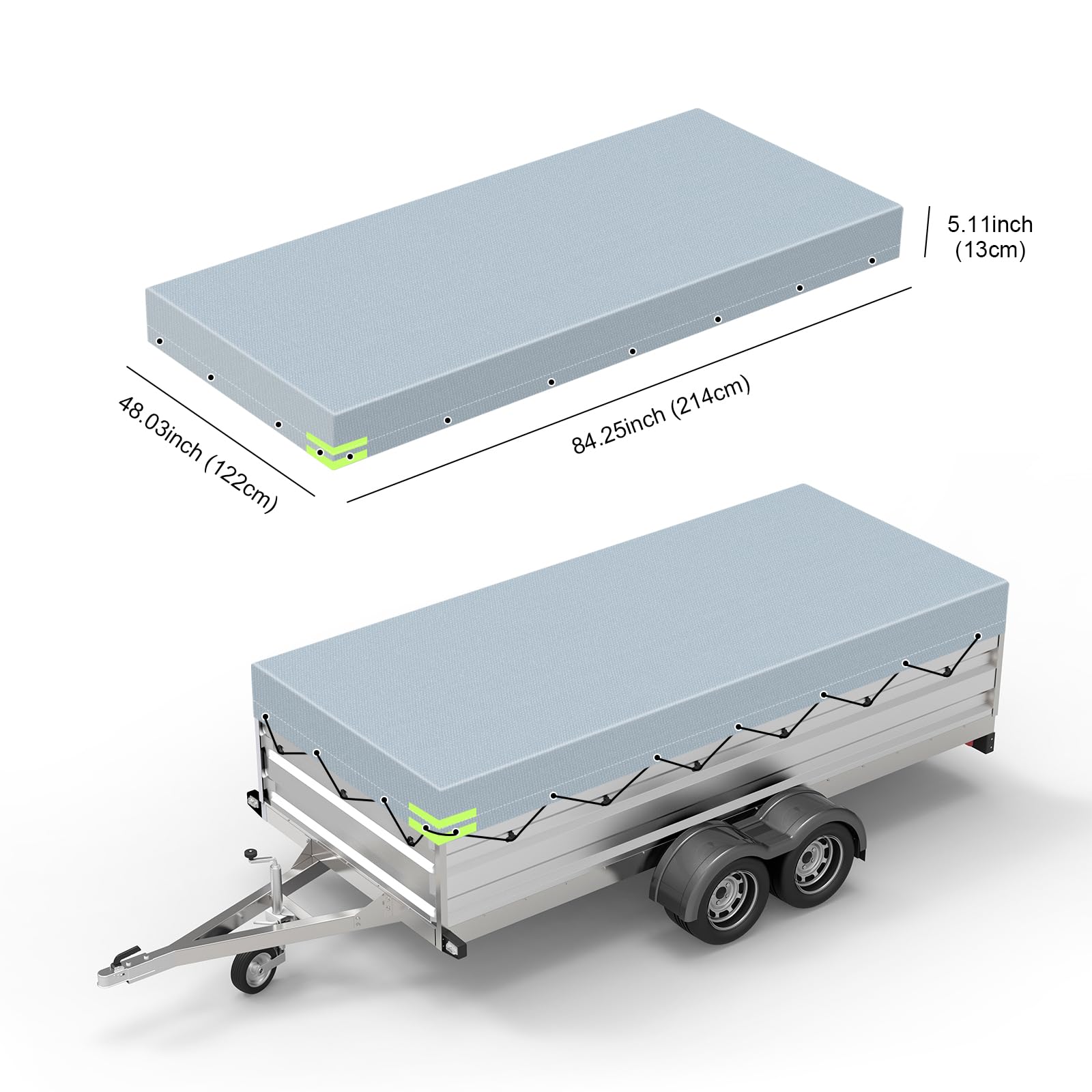 Anhängerplane 208x114x13 Cm – Flachplane Mit Planenseil, 420D Oxford, Wasserdicht, Winddicht, Reißfest – Für 750 Kg PKW-Hänger Inkl. Reflektorstreifen