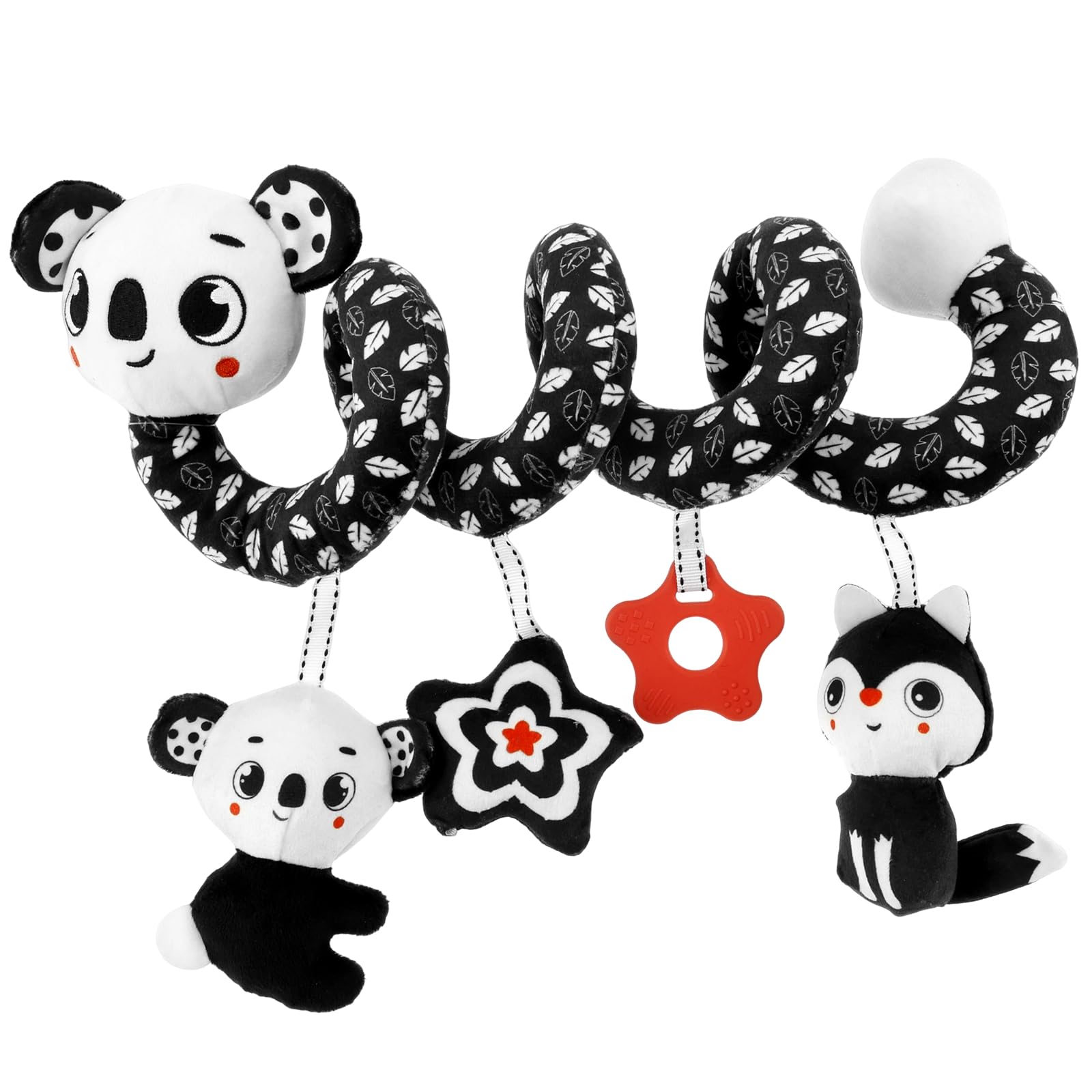 LuLobtg Spiral Pram Toys for Babies, Car Seat Crib Hanging Toy for Babies 0-6 Months, Infant Stroller Activity Plush Toy, Newborn High Contrast Black White Baby Sensory Toys(Koala)